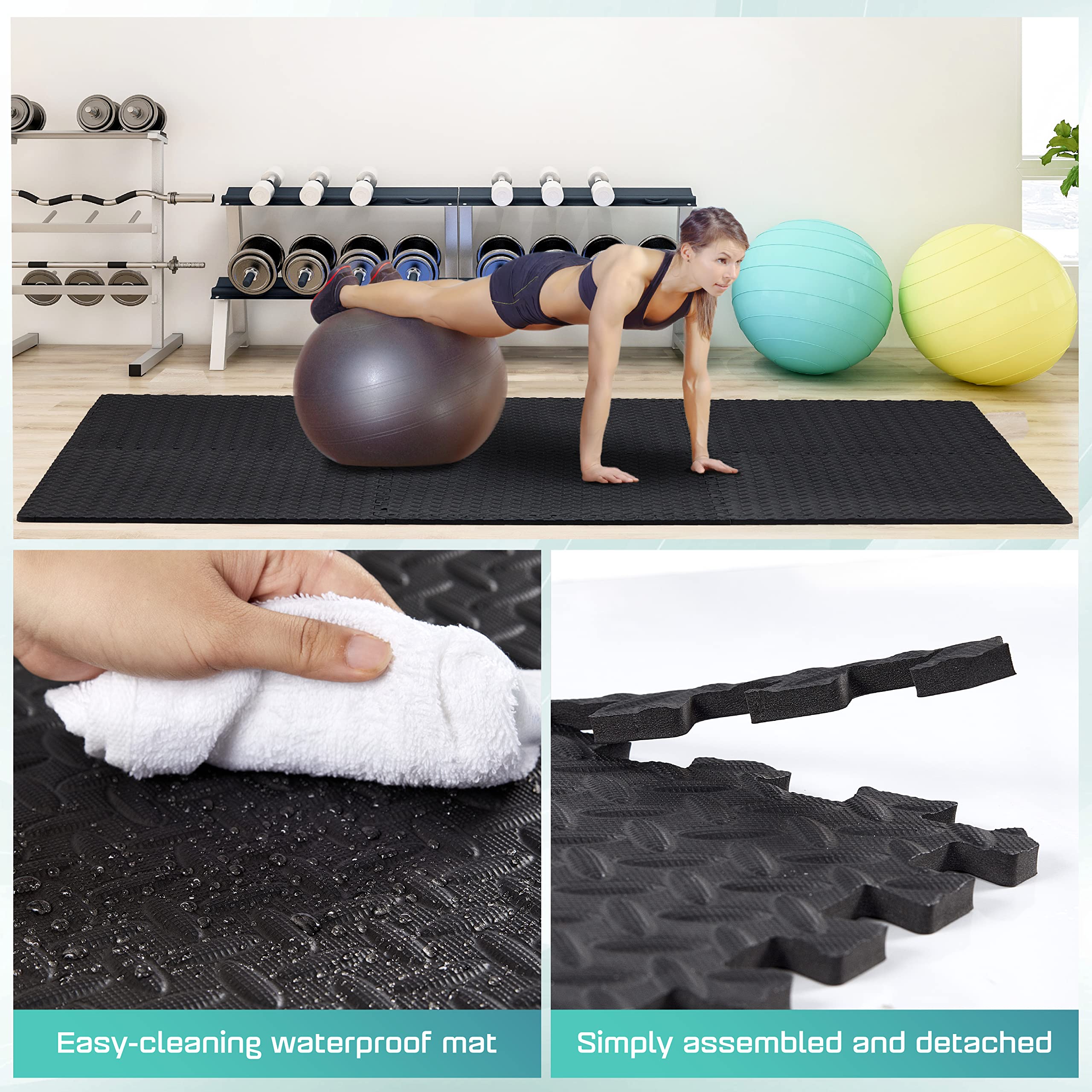 Yes4All Interlocking Exercise Eva Mat Floor Protector (120 Square Feet - Black - With Border) - Xpajz (Xpaj)