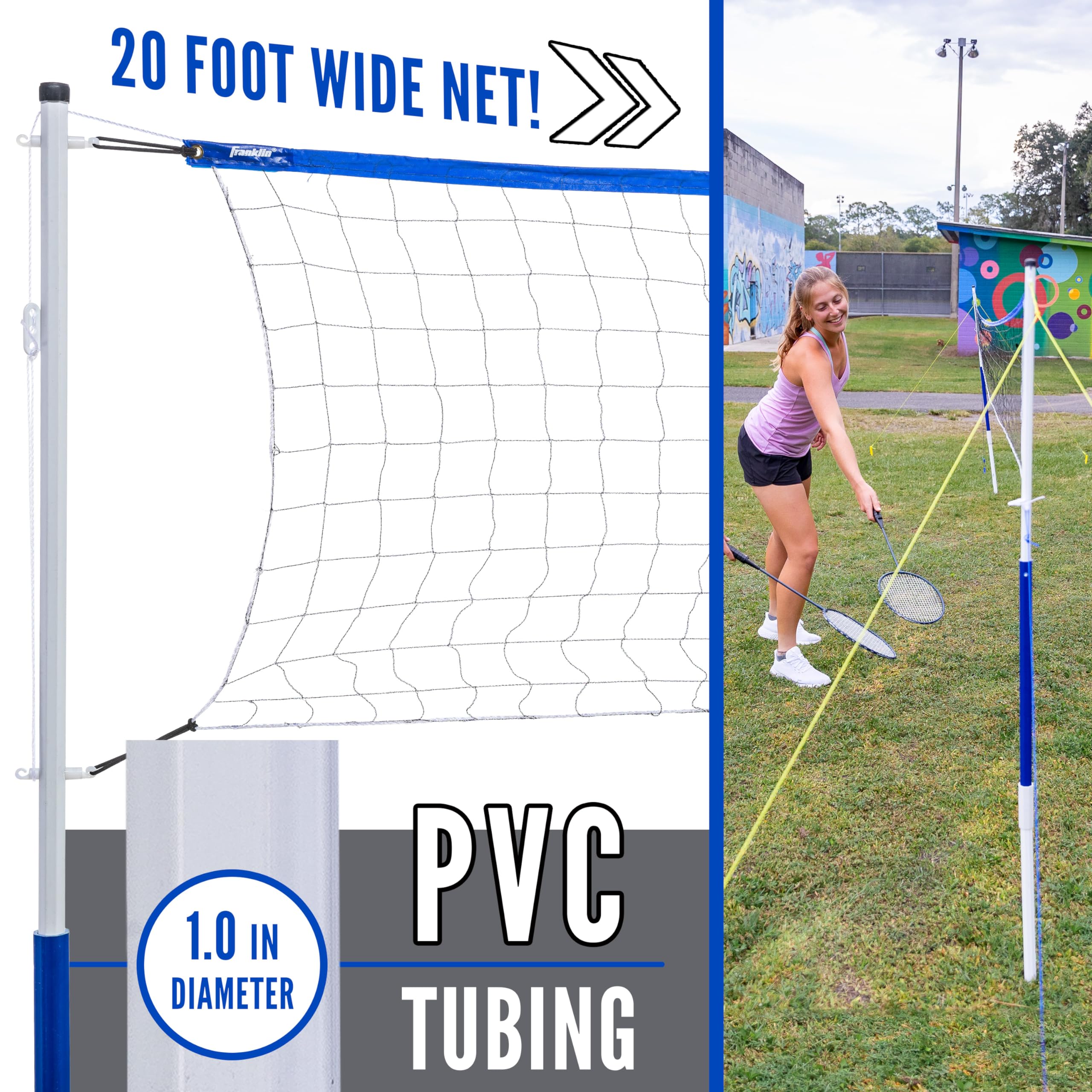 Franklin Sports Volleyball + Badminton Sets - Beach + Backyard Combo Complete Outdoor Lawn Game Set - Volleyball, Pump, Badminto