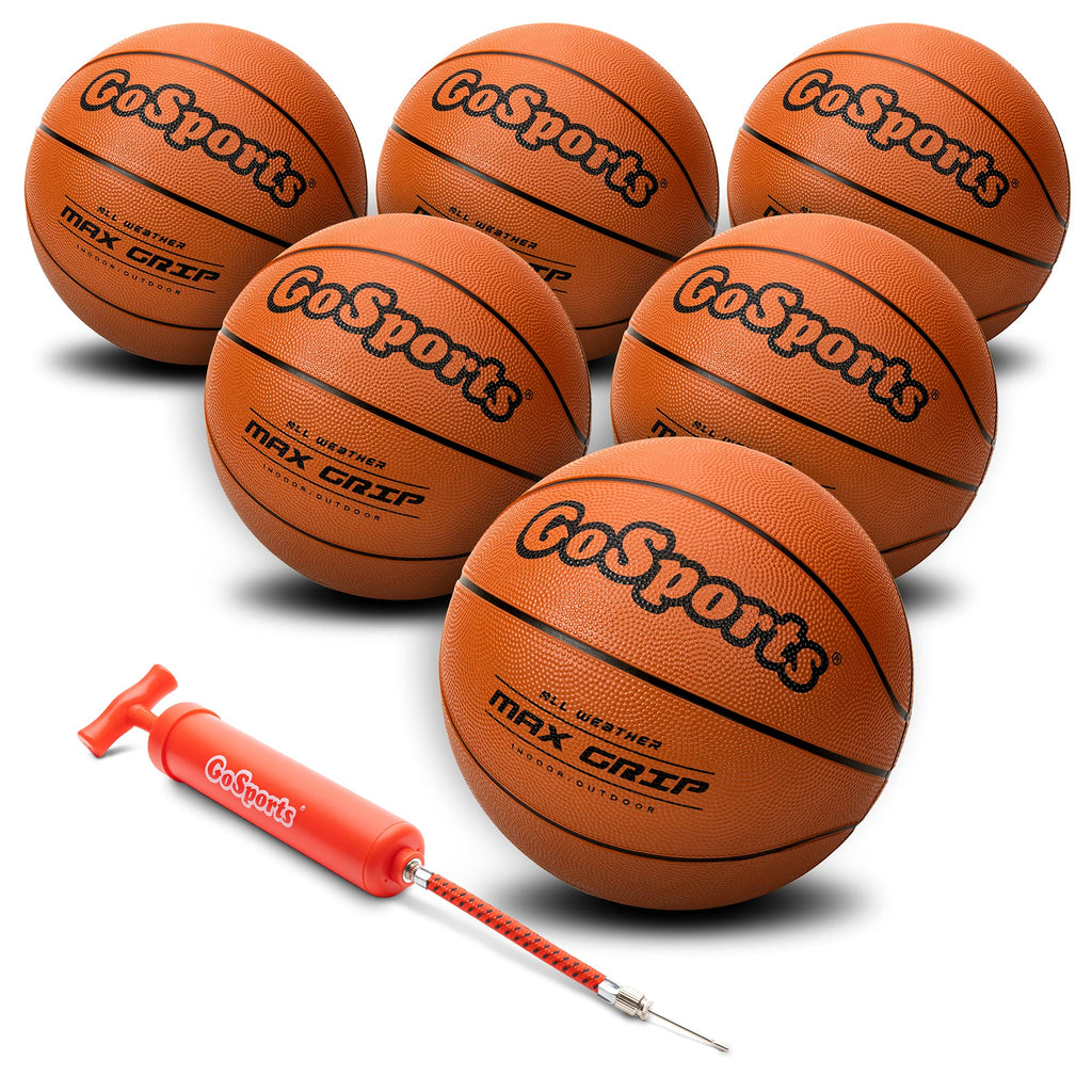 Gosports Indoor / Outdoor Rubber Basketballs - Six Pack Of Size 6 Or Size 7 Balls With Pump & Carrying Bag - Choose Your Size