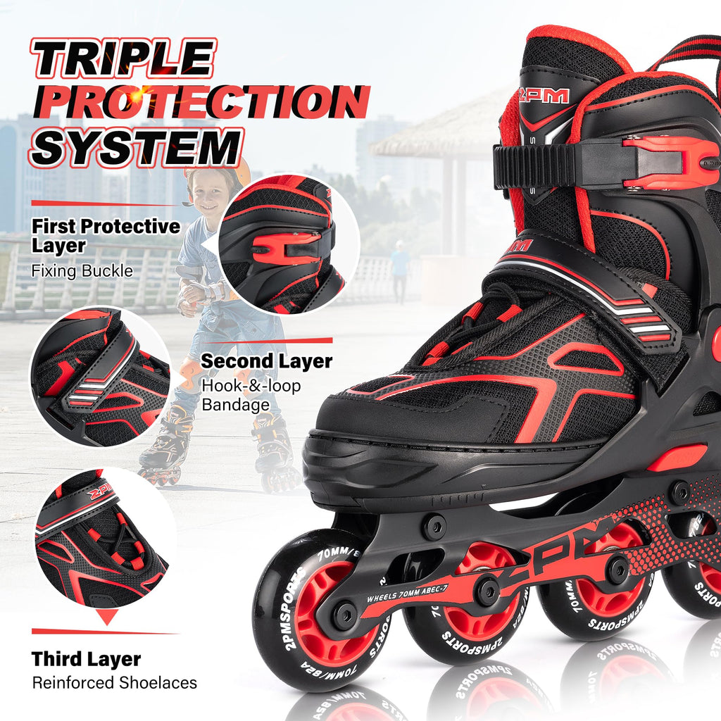 2Pm Sports Torinx Boys Adjustable Inline Skates, Fun Beginner Roller Skates For Kids, Youth, Girls, Men And Women - Red Medium