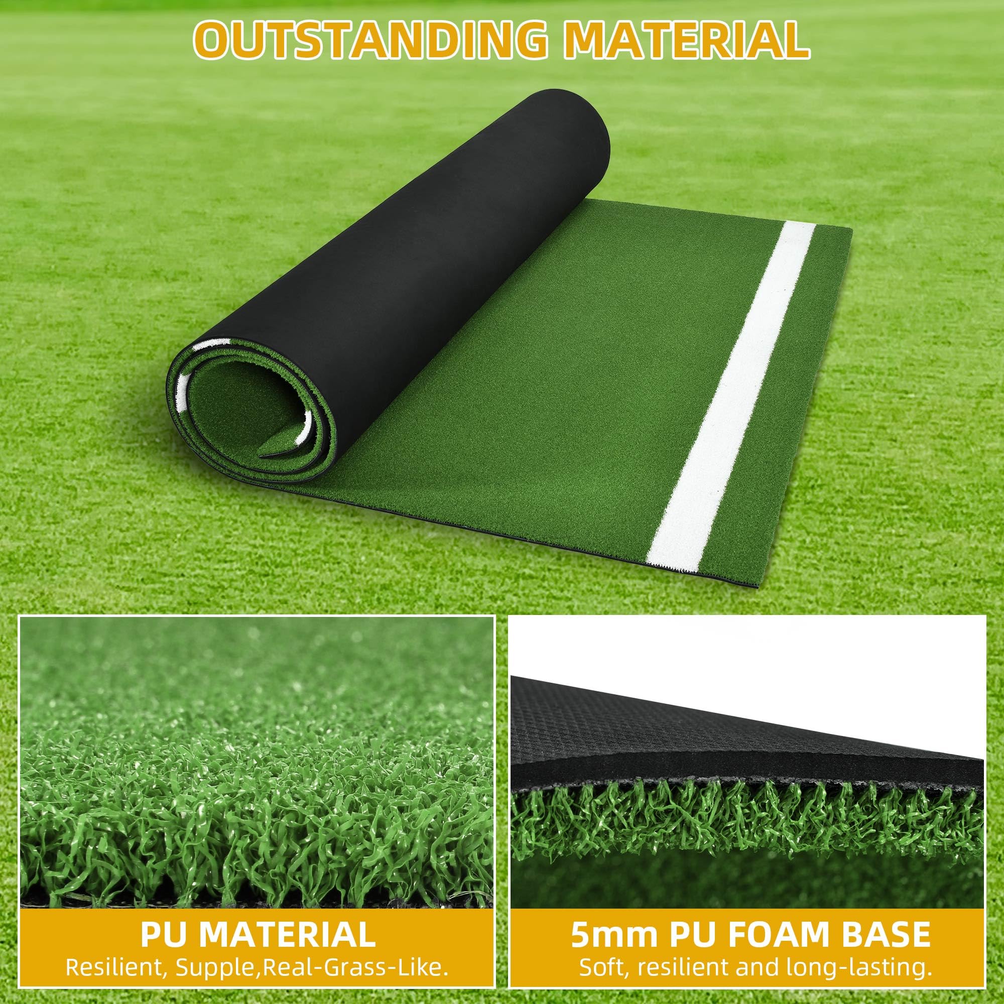 Shopsource Baseball Batting Mat, 10 x 3.8 FT Softball Hitting Mat, Upgraded Anti-Slip Mat with Stitched Embroidery Turf, Softbal