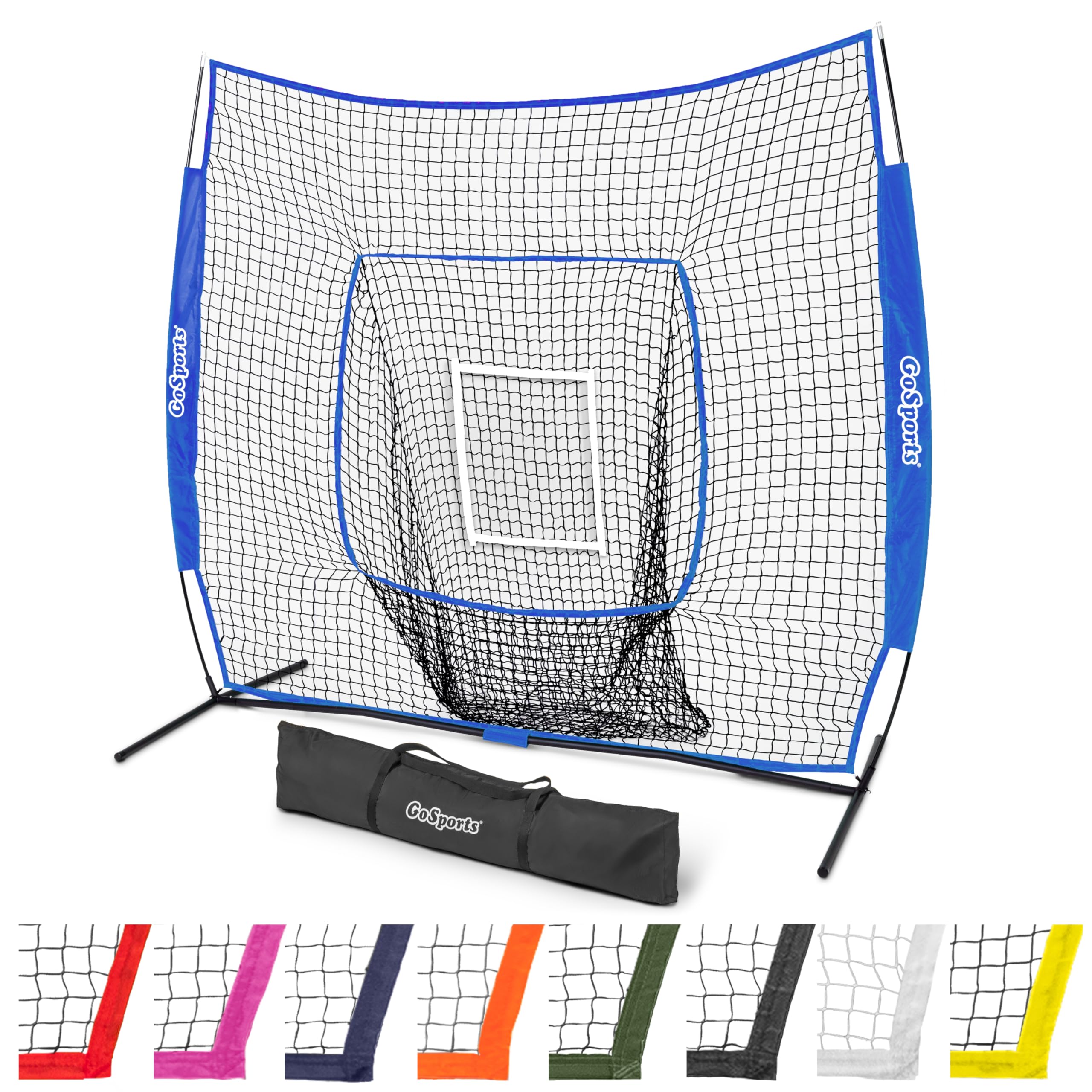 GoSports 7x7 ft Baseball & Softball Batting & Pitching Net with Strike Zone - Available in Team Colors - Royal
