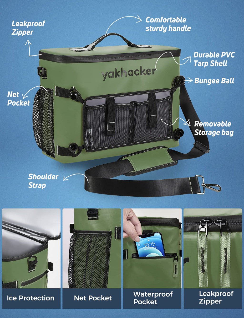Yakhacker Kayak Cooler Bag, Waterproof Seat Back Cooler With Lawn-Chair Style Seats, Kayak Accessories Portable Ice Chest Cooler