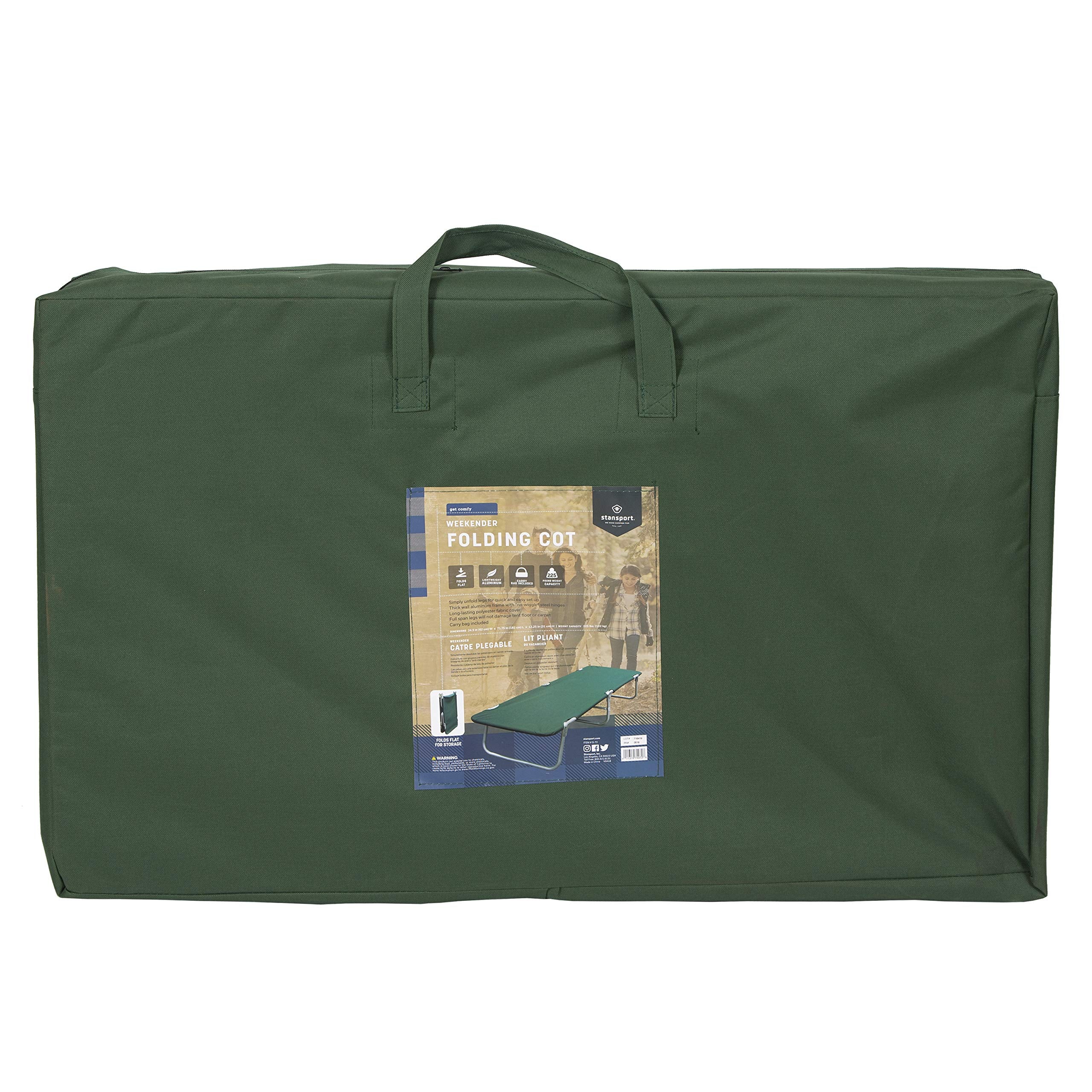 Stansport Weekender Folding Cot (G-72),Green, 71.25'' L X 23'' W X 12.25'' H