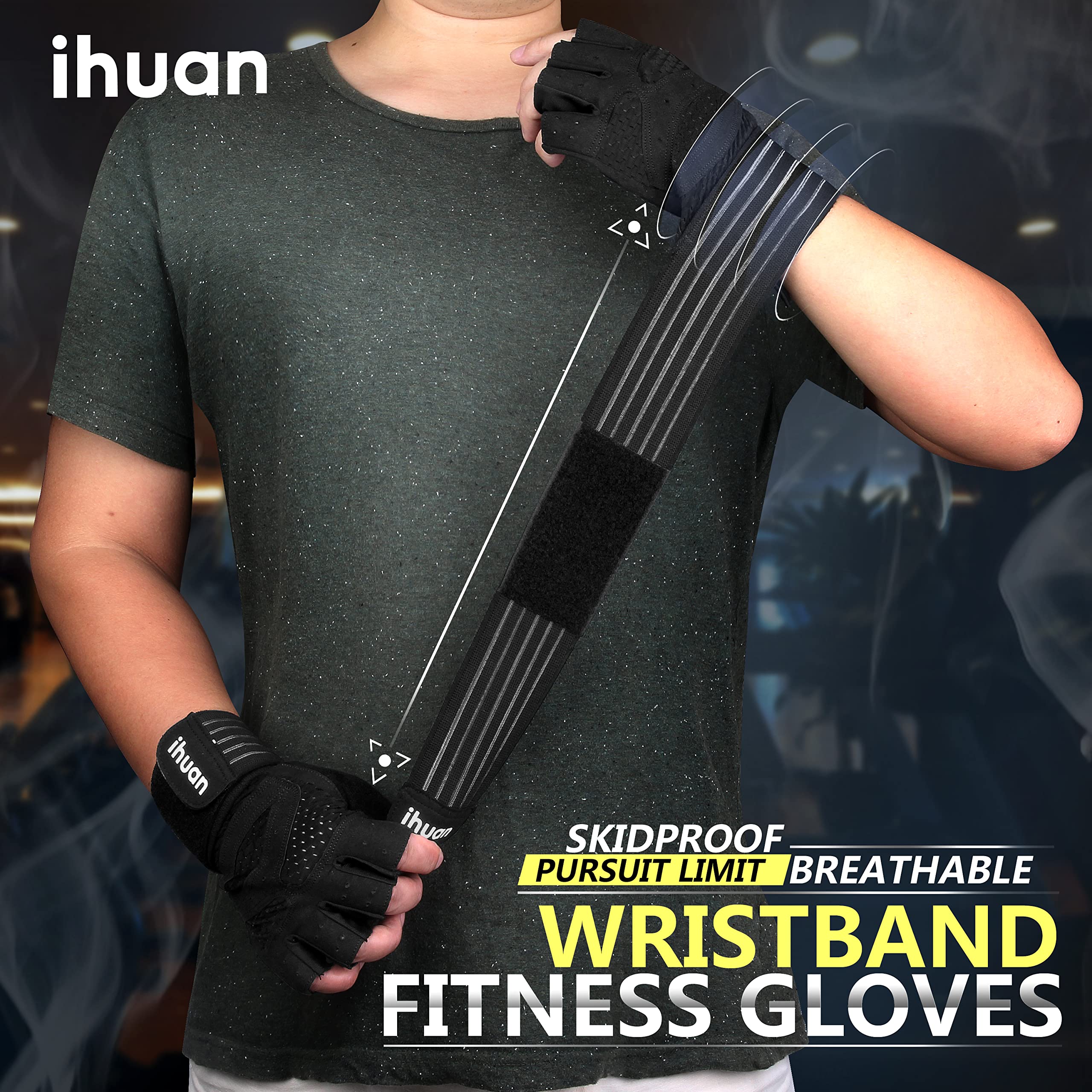 Ihuan Ventilated Weight Lifting Gym Workout Gloves Full Finger With Wrist Wrap Support For Men & Women, Full Palm Protection, Fo
