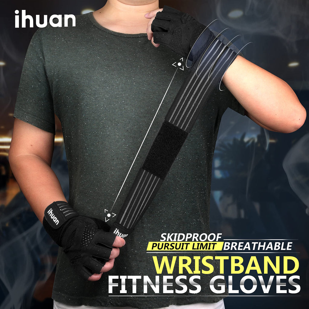 Ihuan Ventilated Weight Lifting Gym Workout Gloves With Wrist Wrap Support For Men & Women, Full Palm Protection, For Weightlift