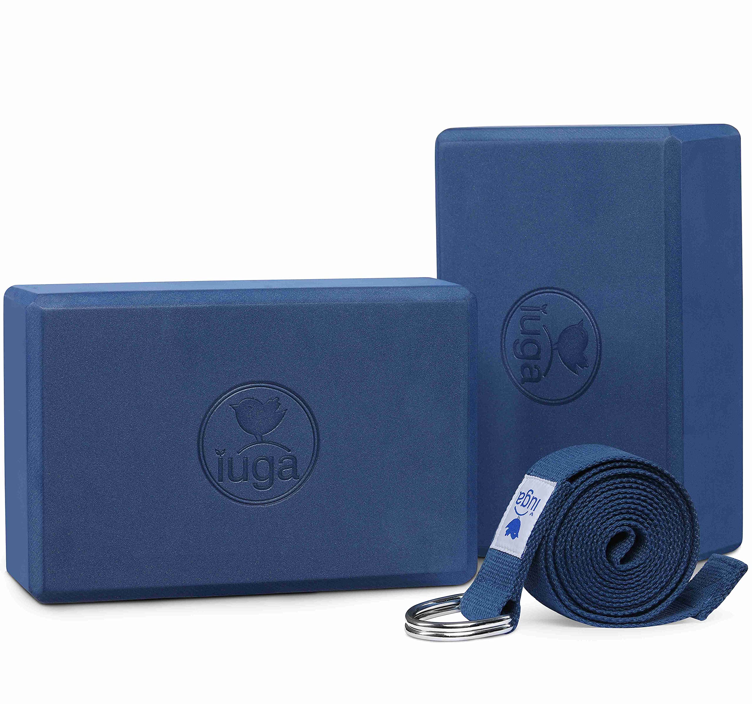 Iuga Yoga Block 2 Pack With Yoga Strap, High Density Yoga Blocks 9   X6   X3   To Improve Strength, Flexibility And Balance, Lig