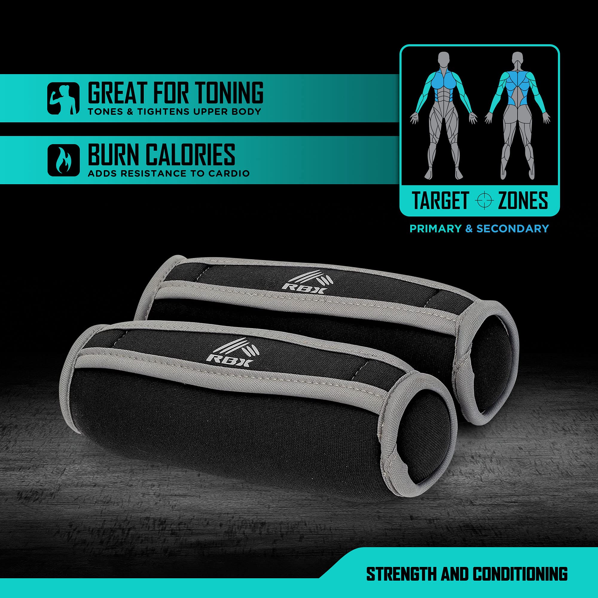 Rbx Soft Hand Weights For Walking, Running, Physical Therapy, And Aerobics - With Hand Strap For Ergonomic Grip (Set Of 2), Smal