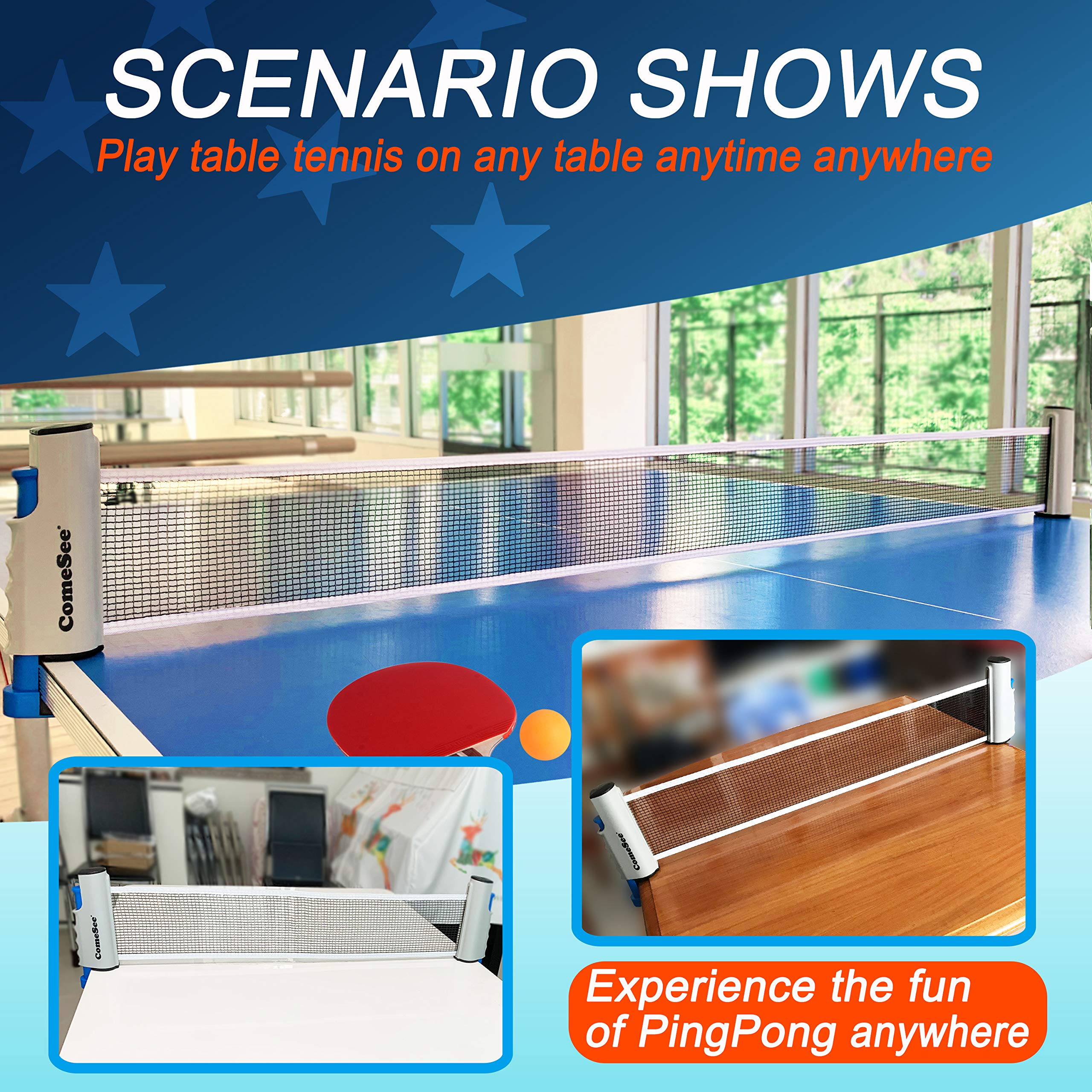 Comesee Ping Pong Net For Any Table, Retractable Table Tennis Nets And Posts Equipment For Replacement (Gray)