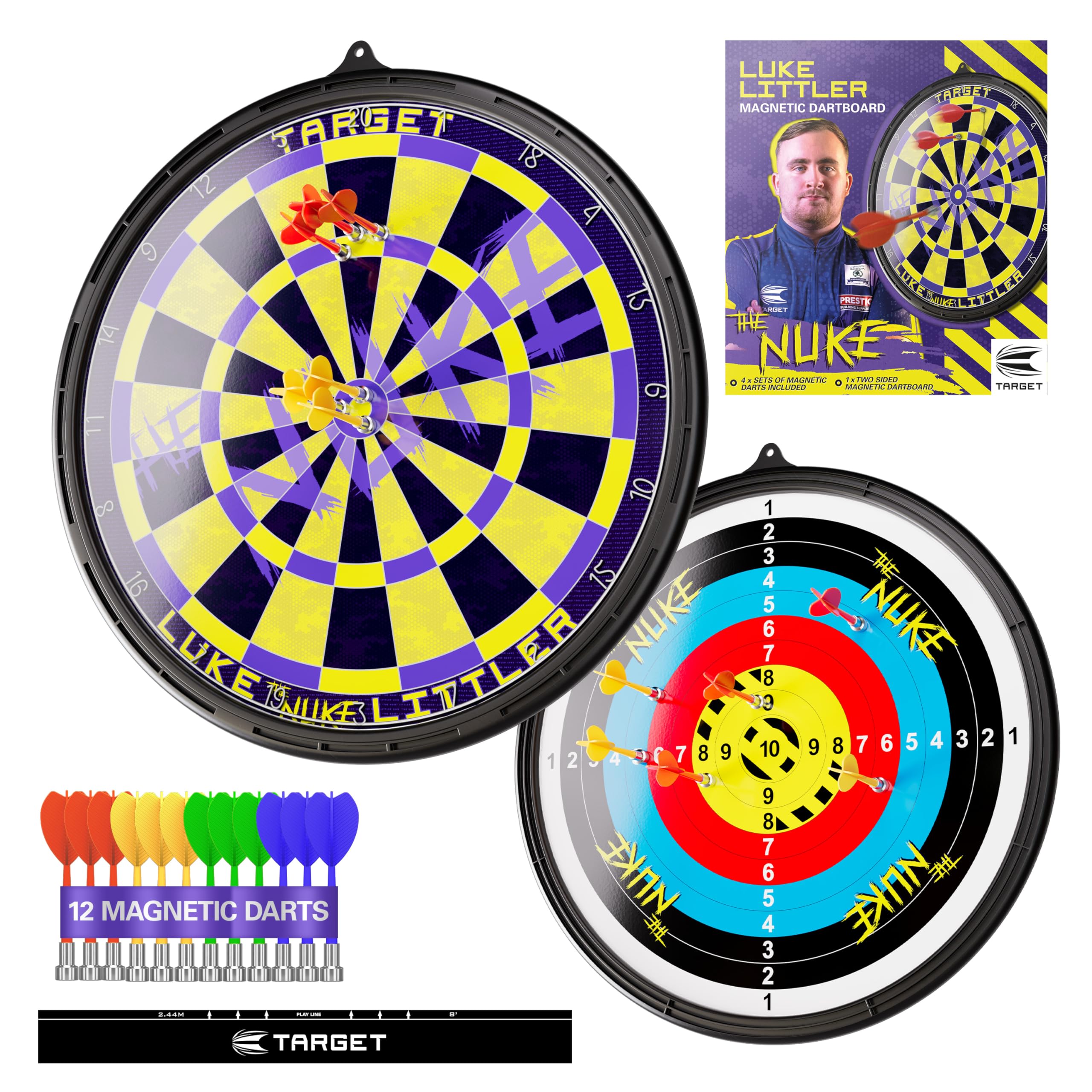 Target Darts Luke Littler Magnetic Dartboard Set for Kids | Player Edition The Nuke Double Sided Dart Board Game Set with 12 Dar