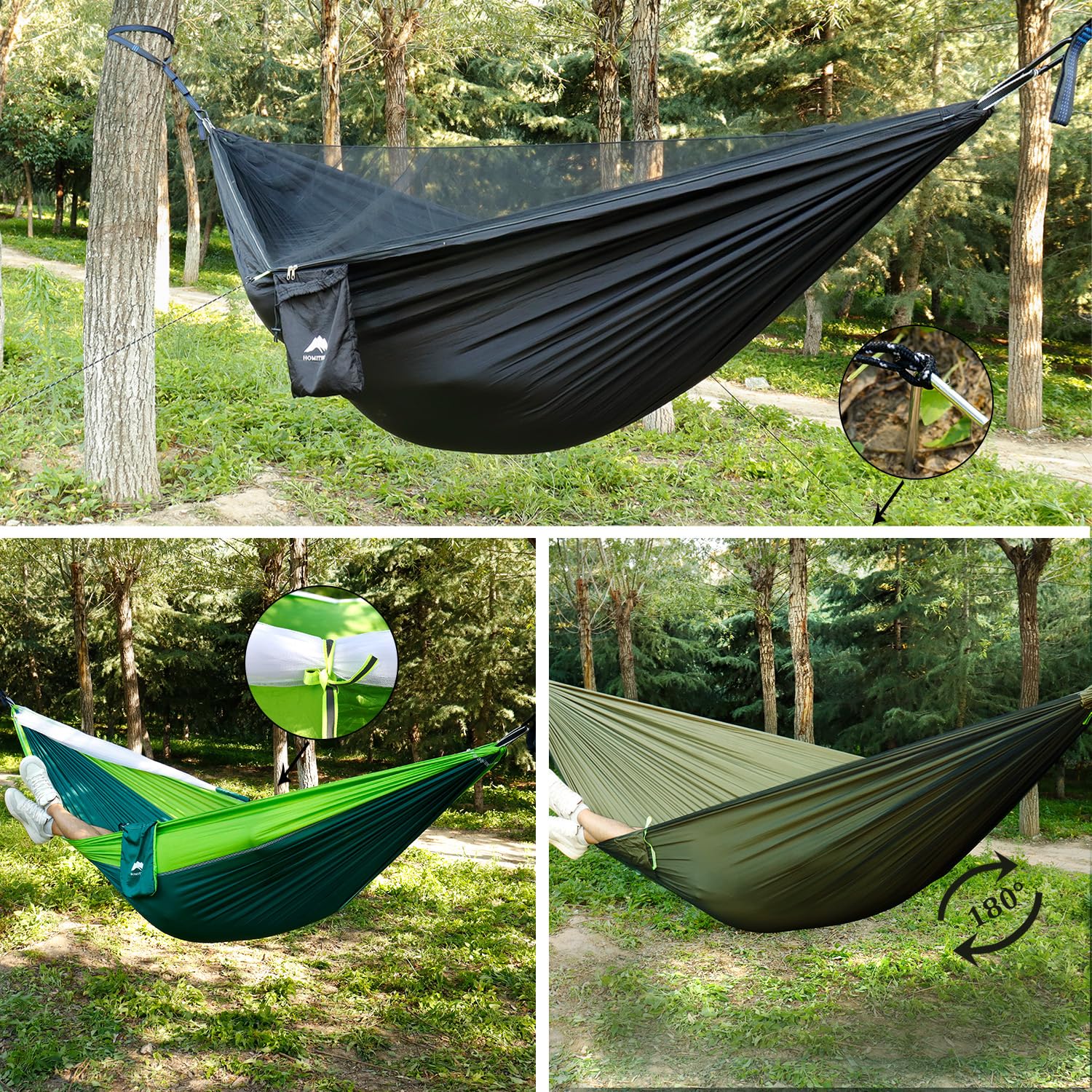 Homithley Camping Hammock - Portable Hammock With Mosquito Net, Lightweight Backpacking Hammocks Swing Camping Accessories For I