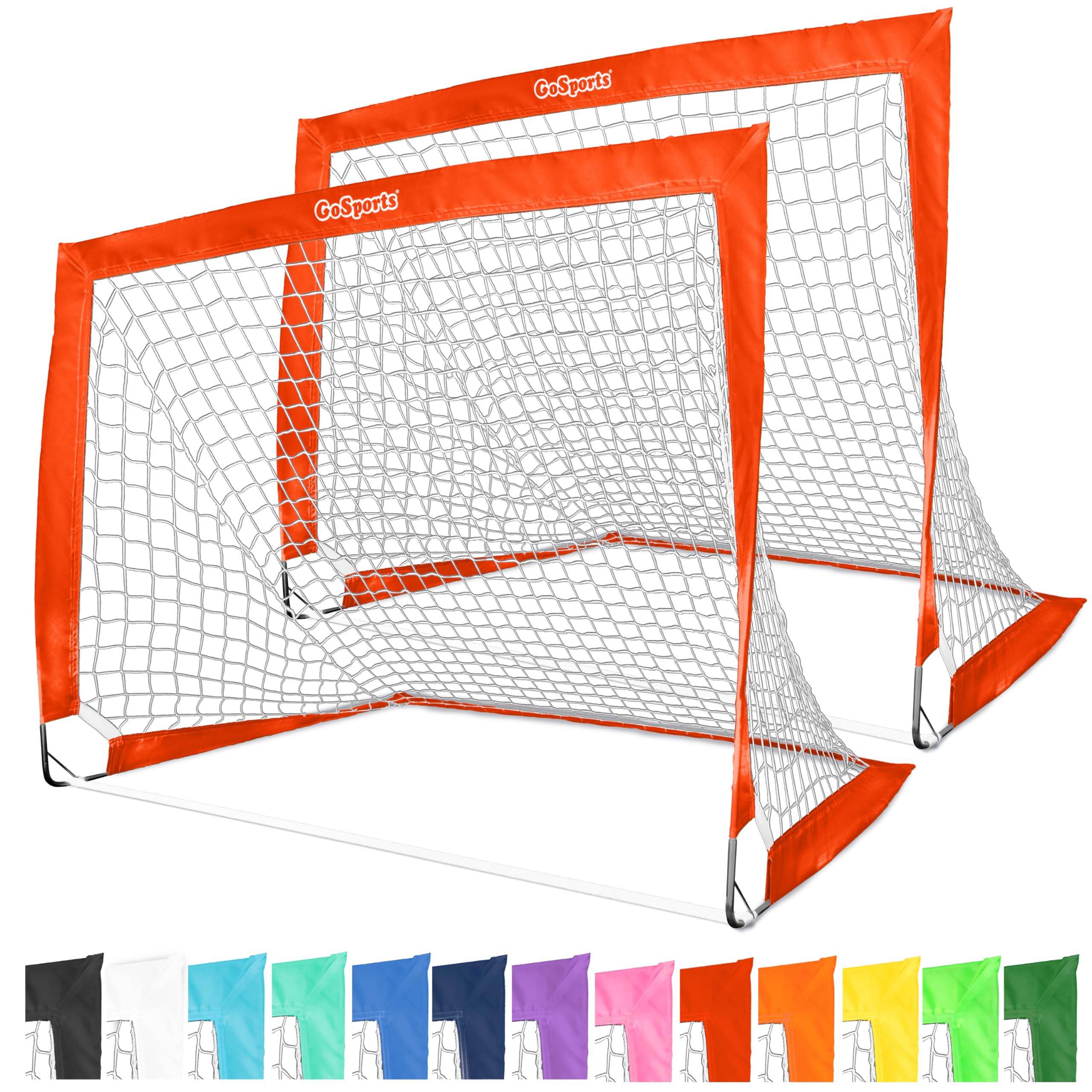 GoSports Team Tone 4 ft x 3 ft Portable Soccer Goals for Kids - Set of 2 Pop Up Nets for Backyard - Red
