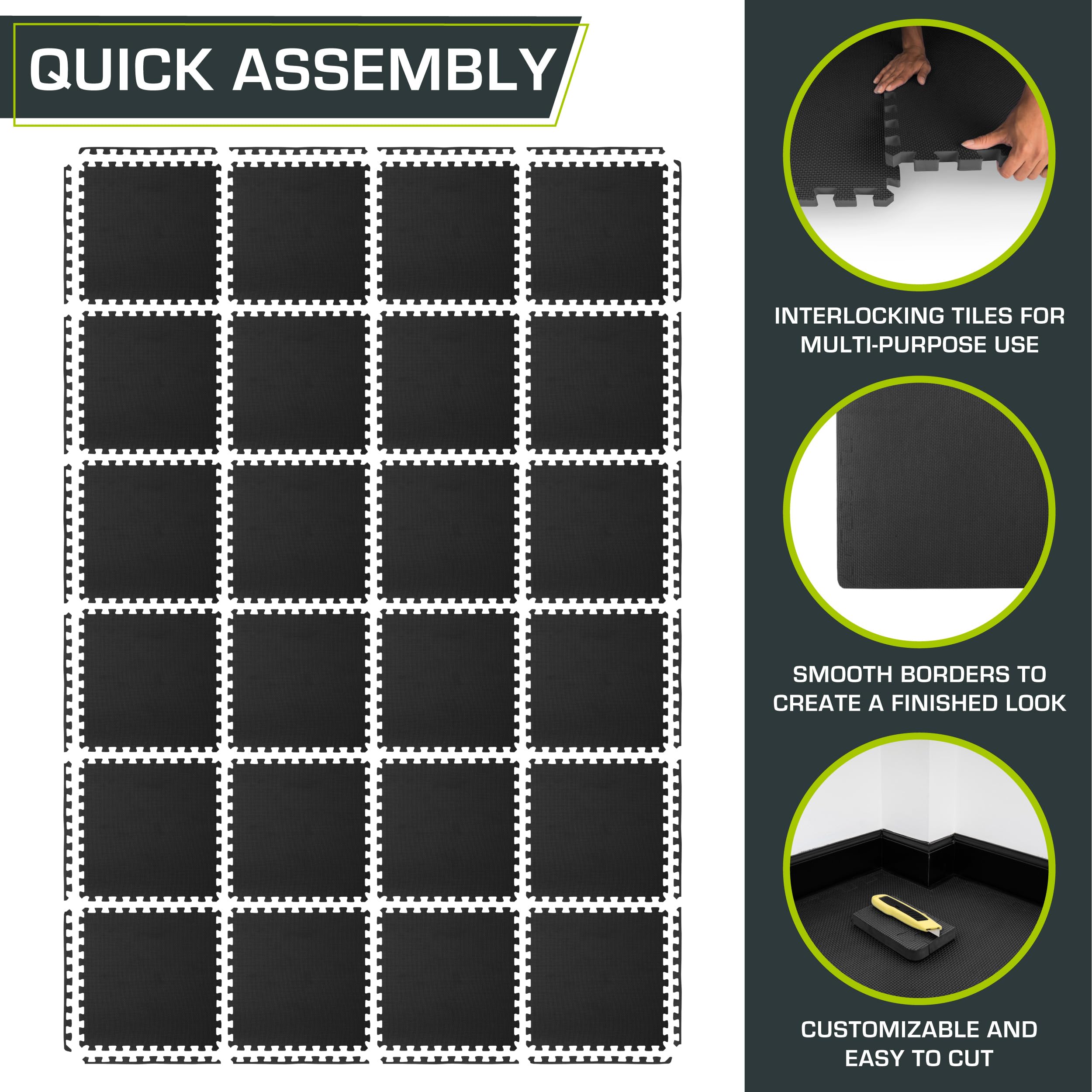 Prosourcefit Exercise Puzzle Mat 3/4'' - Black-96