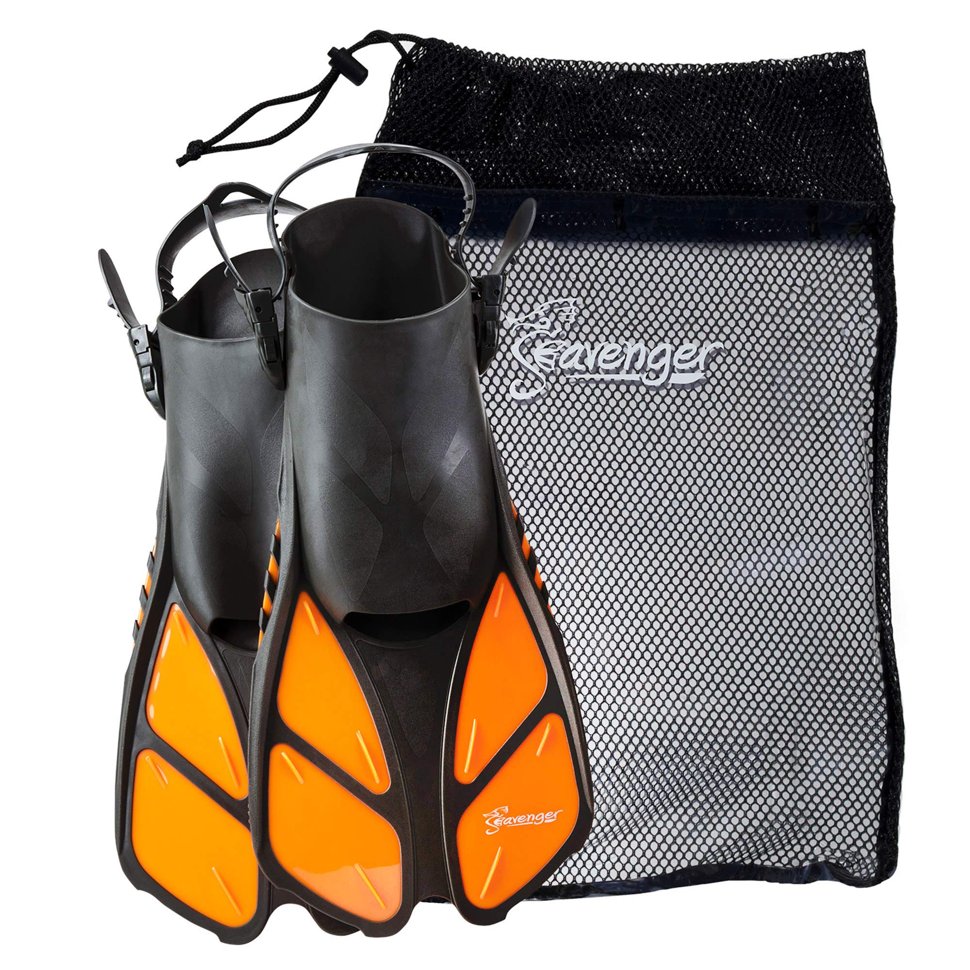 Seavenger Torpedo Swim Fins | Travel Size | Snorkeling Flippers With Mesh Bag For Women, Men And Kids (Orange, L/Xl)