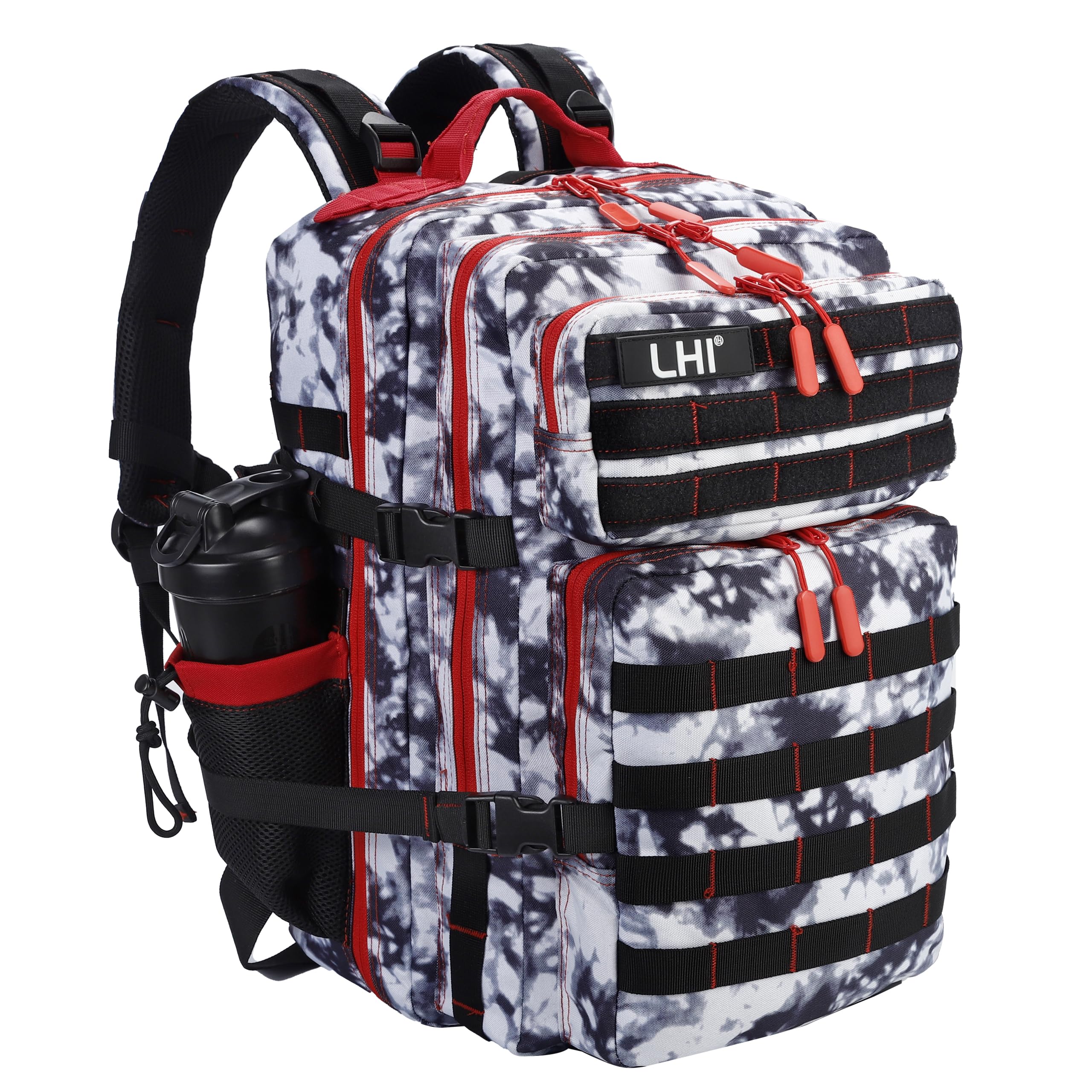 LHI Military Tactical Backpack for Men and Women 45L Army 3 Days Assault Pack Bag Large Rucksack with Molle System Black and whi