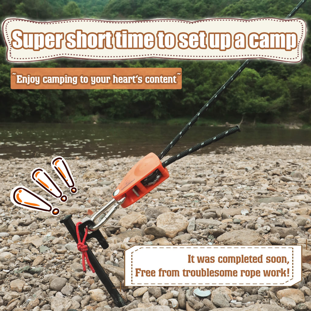 Hikeman Camping Rope With Ratchet Pulley,Quick Setup Outdoor Guy Lines Adjustable Tent Tie Downs Rope Hanger For Canopy,Kayak An