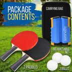 Serenelife Ping Pong Paddle Set, Indoor/Outdoor Table Tennis Paddles For 2, Includes Ping Pong Net With Clamps, 3 Balls