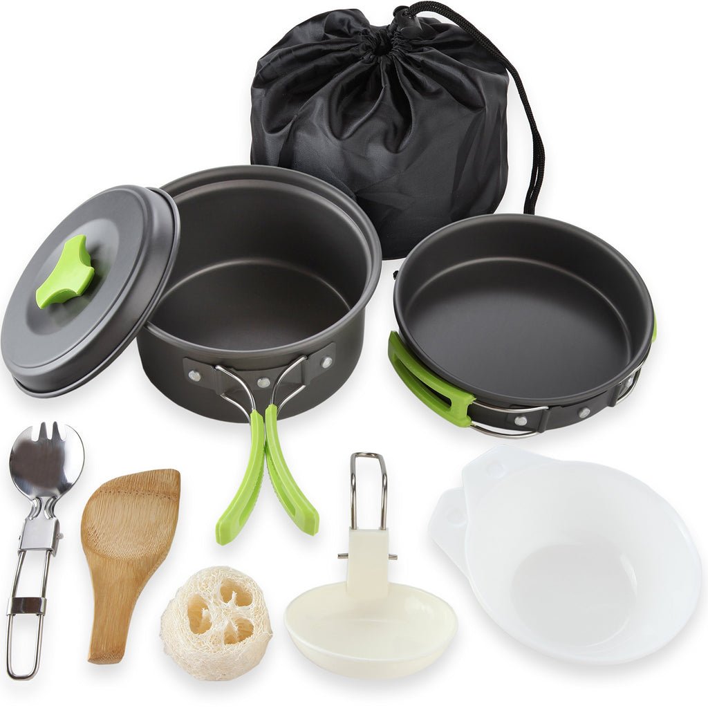 1 Liter Camping Cookware Mess Kit Backpacking Gear & Hiking Outdoors Bug Out Bag Cooking Equipment 10 Piece Cookset | Lightweigh