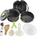 1 Liter Camping Cookware Mess Kit Backpacking Gear & Hiking Outdoors Bug Out Bag Cooking Equipment 10 Piece Cookset | Lightweigh