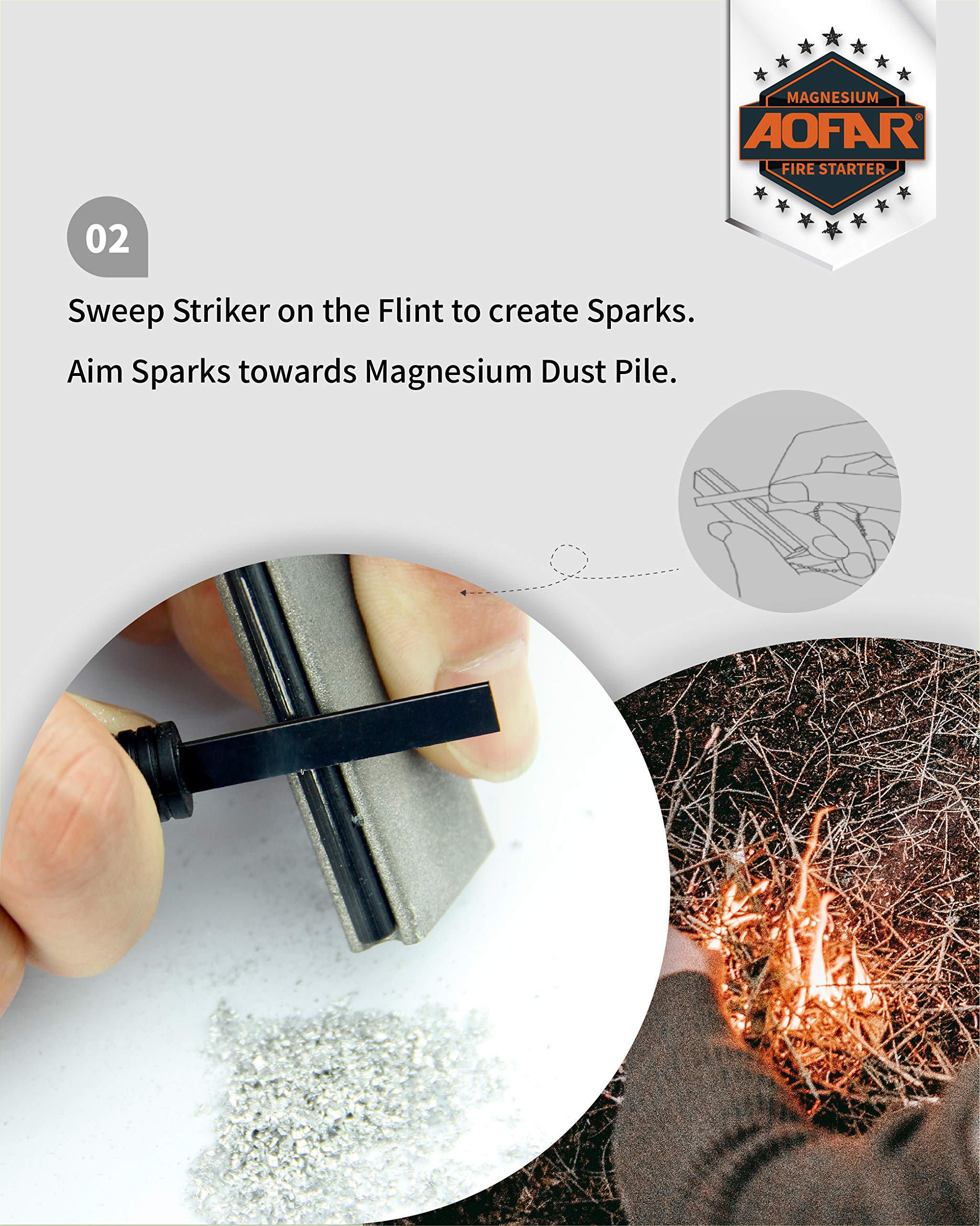 Aofar Magnesium Fire Starter Af-374 (2-Pack) Waterproof Fire Steel Pouch For Camping, Hiking, Hunting, Backpacking,Outdoor Survi