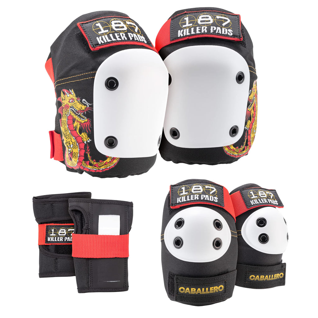 187 Killer Pads Skateboarding Knee Pads, Elbow Pads, And Wrist Guards, Six Pack Pad Set, S/M, Caballero (Spsm205)