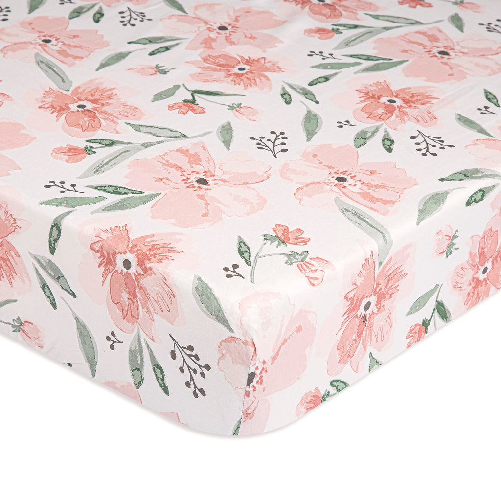 Crane Baby Soft Cotton Crib Mattress Sheet, Fitted Crib Sheet For Boys And Girls, Pink Floral, 28Aw X 52Ah X 9Ad