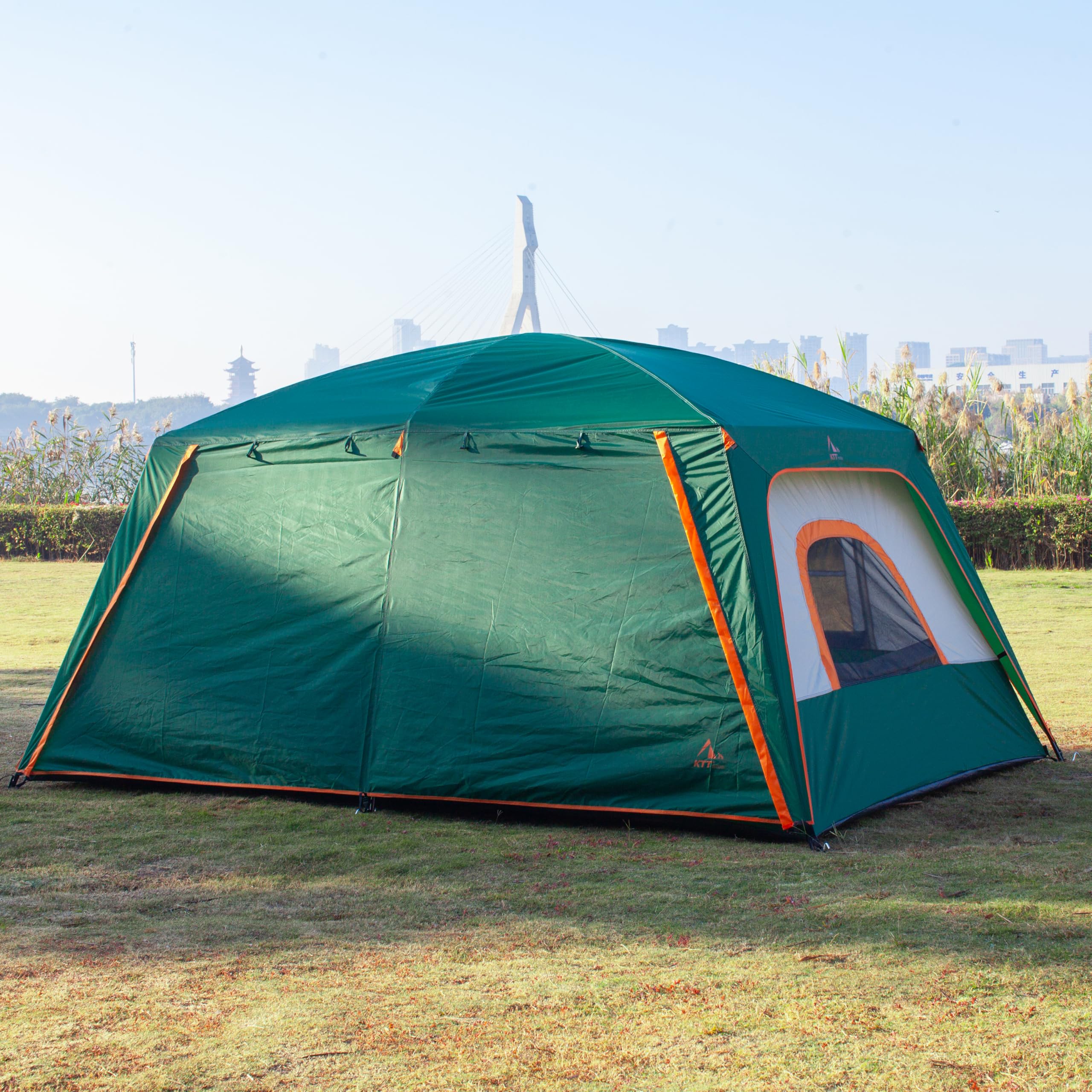 Ktt Extra Large Tent 8-10 Person,Family Cabin Tents,2 Rooms,3 Doors And 3 Windows With Mesh,Straight Wall,Waterproof,Double Laye