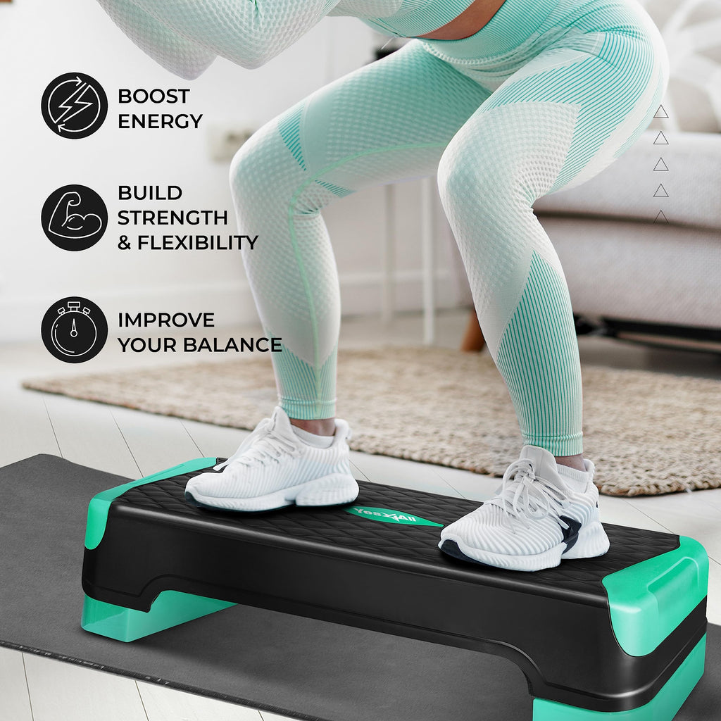 Yes4All 2-In-1 Adjustable Aerobic Stepper With Extra Rocker Balance Board Legs For Home Workout, Step Exercise & Balance Trainin