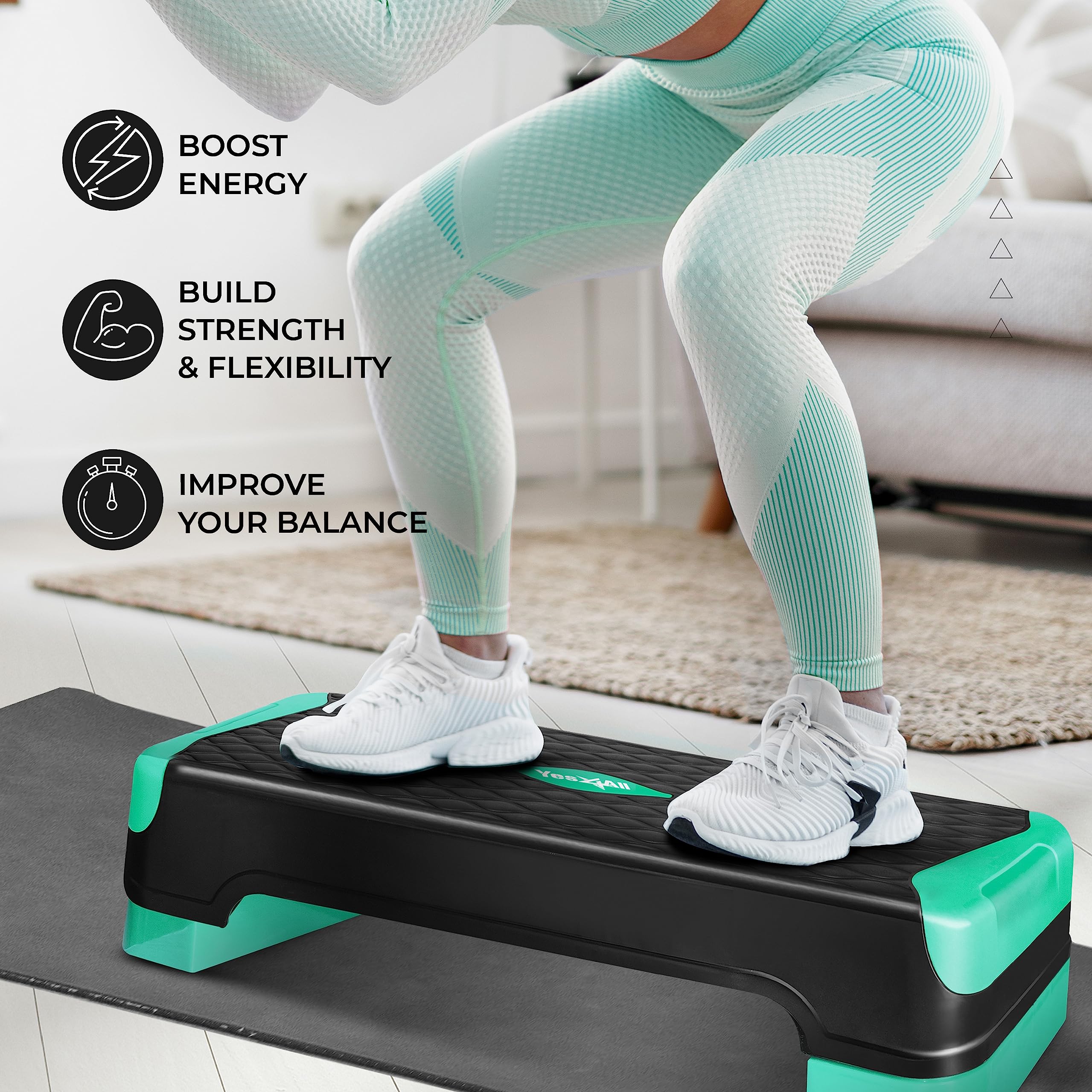 Yes4All 2-In-1 Adjustable Aerobic Stepper With Extra Rocker Balance Board Legs For Home Workout, Step Exercise & Balance Trainin