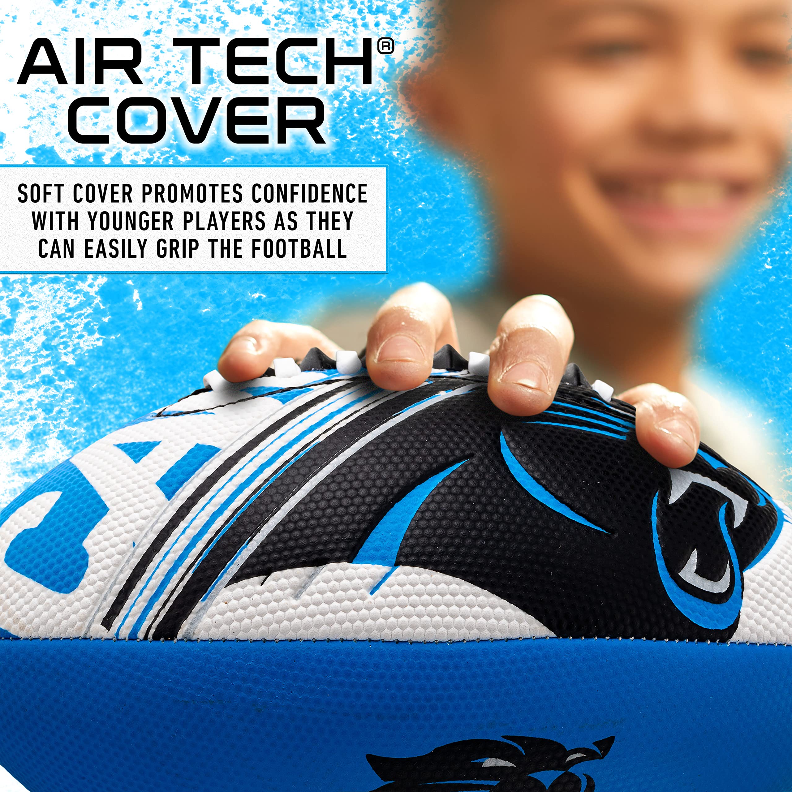 Franklin Sports Nfl Carolina Panthers Football - Youth Mini Football - 8.5'' Junior Size Ball - Spacelace Easy Grip Texture- Per