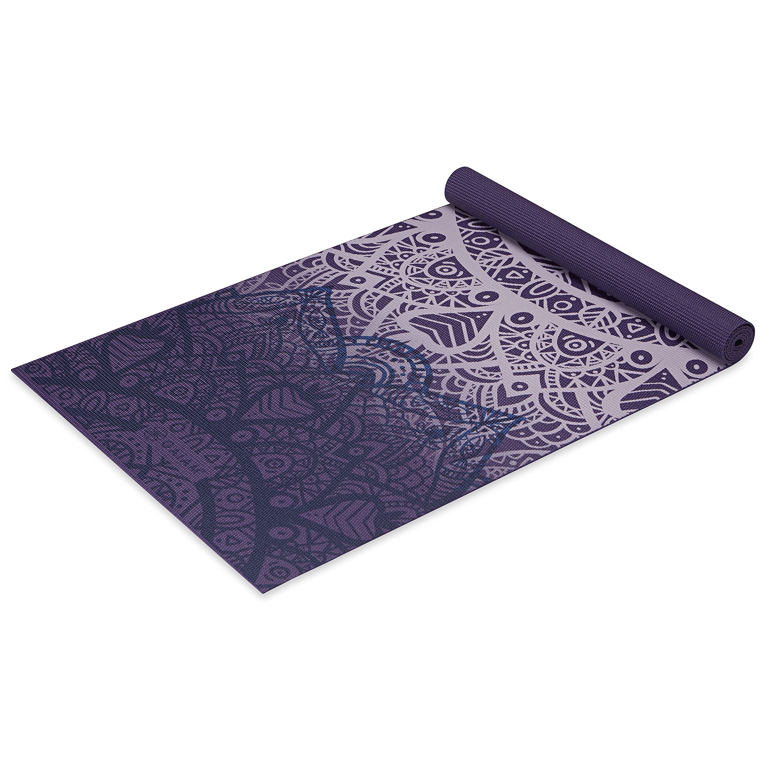 Gaiam Yoga Mat Classic Print Non Slip Exercise & Fitness Mat For All Types Of Yoga, Pilates & Floor Workouts, Purple Lattice, 4M