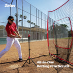 Zelus 7X7Ft Baseball Softball Practice Net | Portable Baseball Net With Tee, 2.8'' 16Oz Weighted Baseball And Carry Bag For Batt