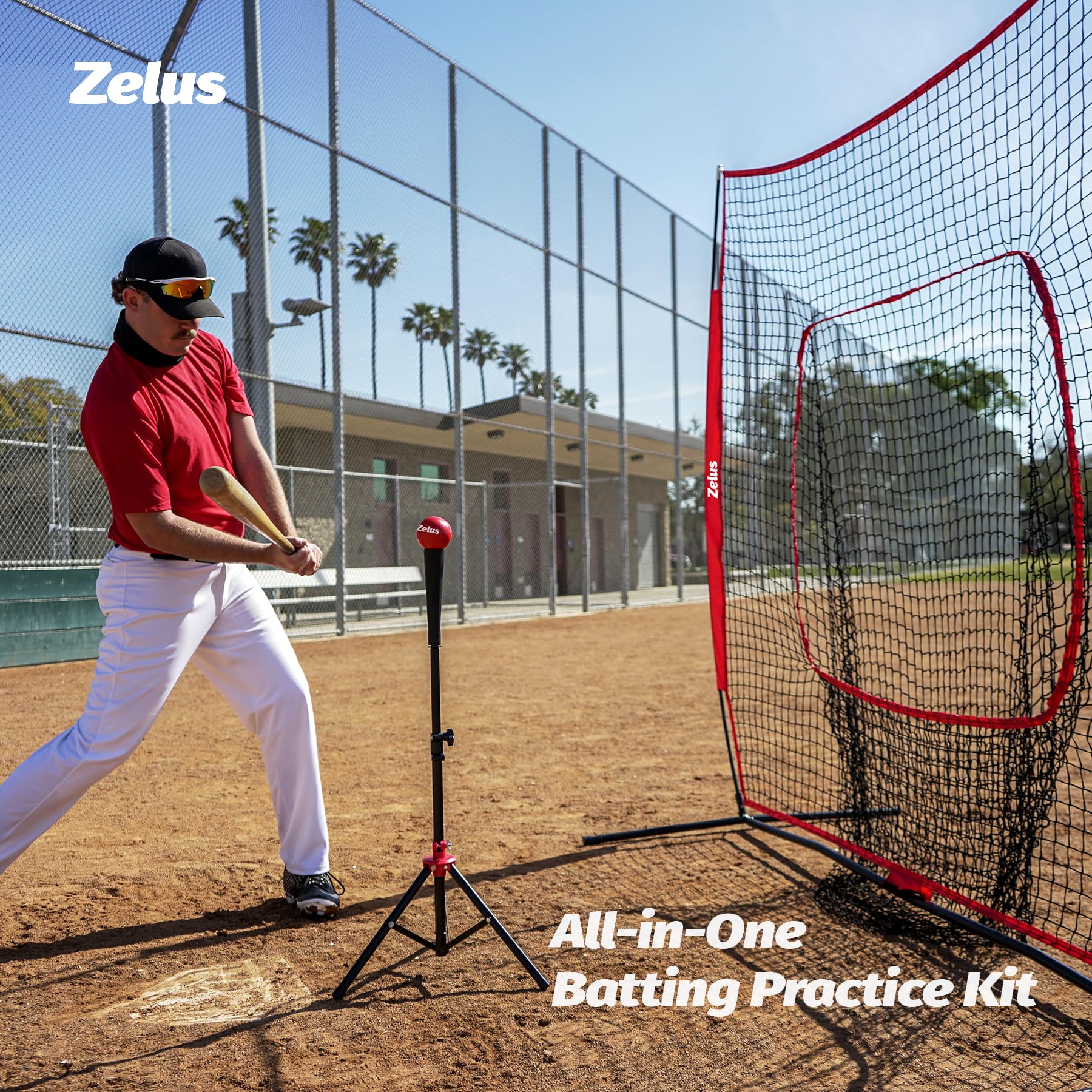 Zelus 7X7Ft Baseball Softball Practice Net | Portable Baseball Net With Tee, 2.8'' 16Oz Weighted Baseball And Carry Bag For Batt