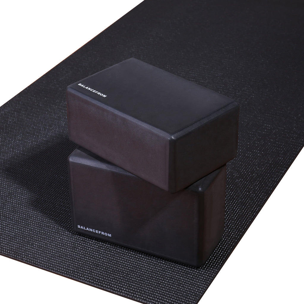 Fitvids Set of 2 High Density Yoga Blocks, 9x6x4 Each, Pair (Black)