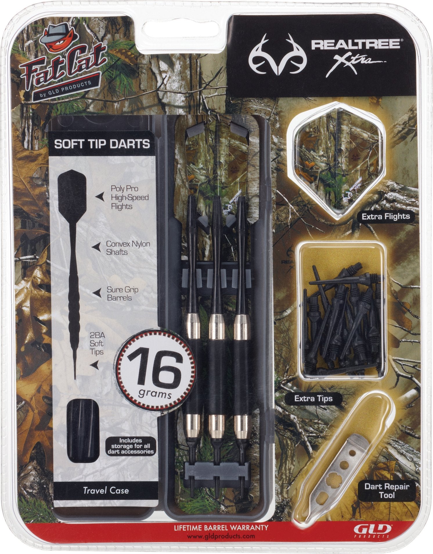 Fat Cat Realtree Hardwoods Hd Camo Soft Tip Darts With Storage/Travel Case, 16 Grams