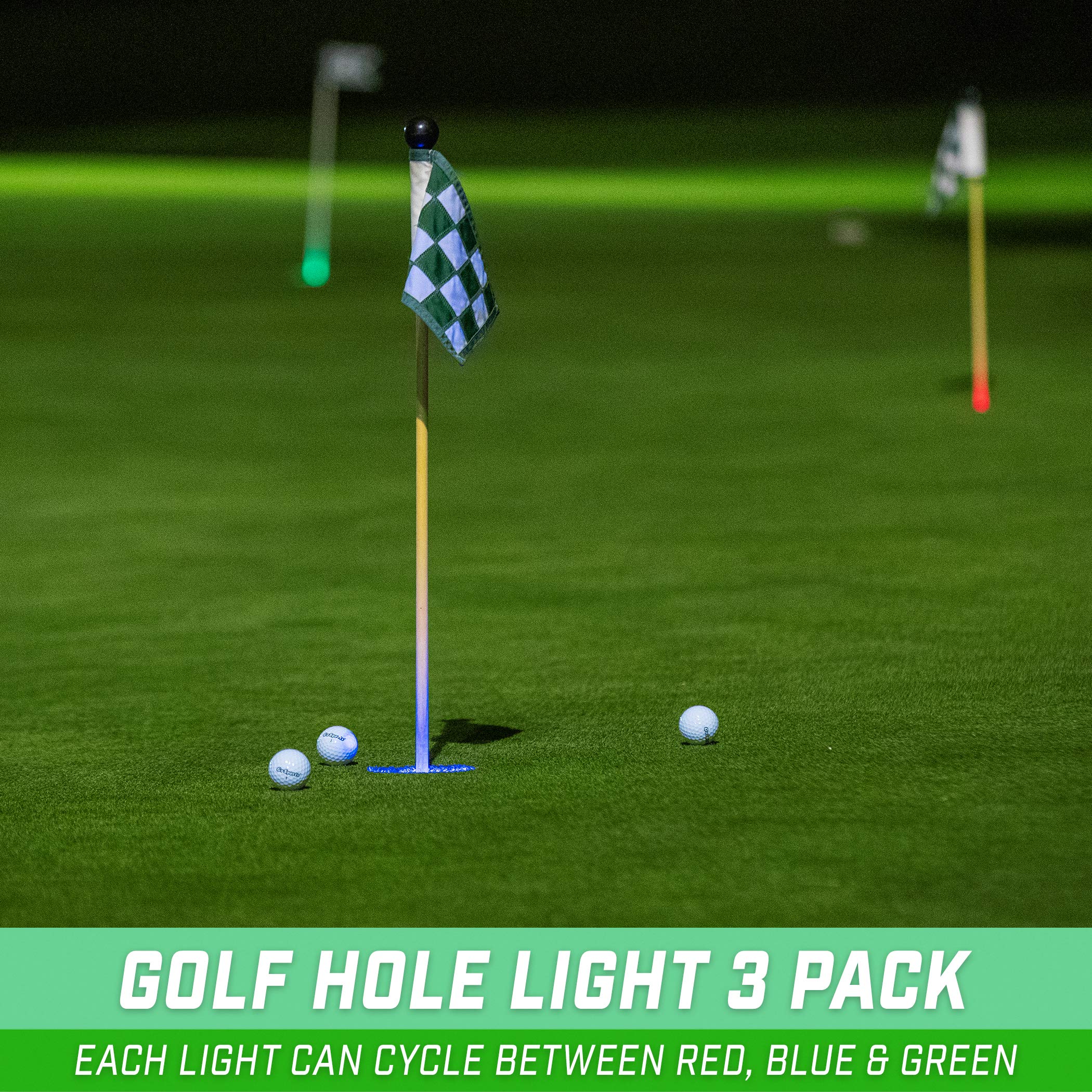 Gosports Light Up Golf Hole Lights 3 Pack - Great For Low Light Golf Play, Putting Practice, Chipping Practice And More