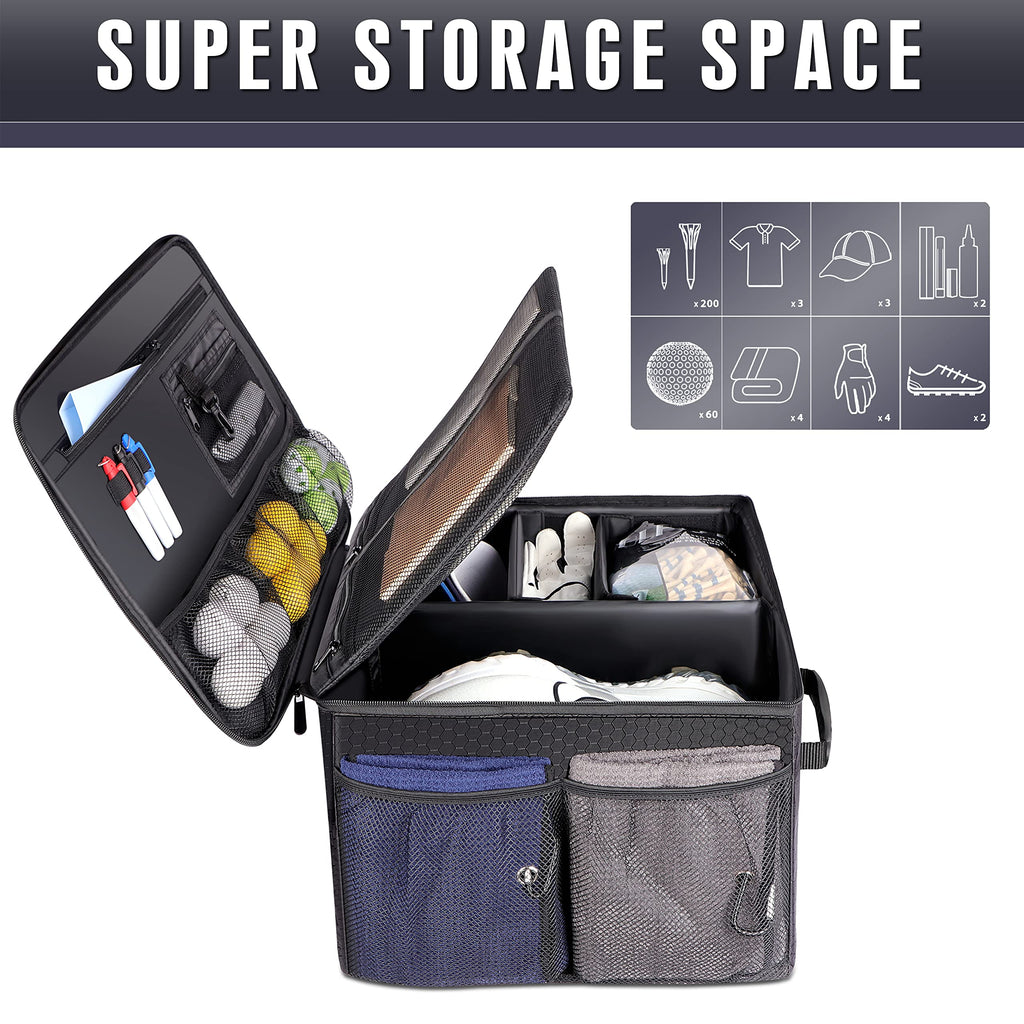 Champkey Golf Trunk Organizer Storage-Portable And Foldable Golf Travel Storage Locker Ideal For Travel Golf And Car Golf (Black