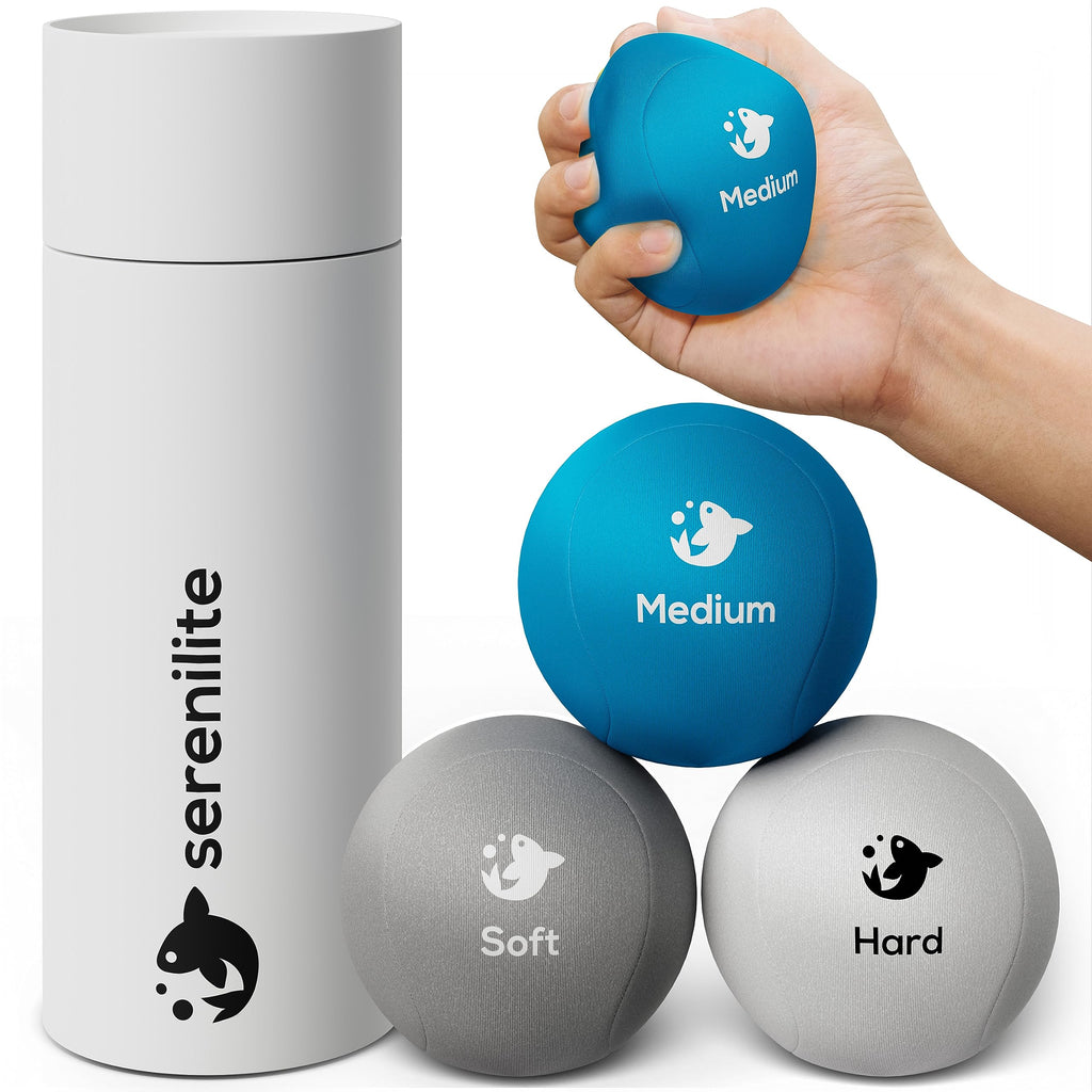 Serenilite 3X Hand Therapy Exercise Stress Ball Bundle For Adults, Grip Strengthening, Tri-Density Squeeze Balls, Hand Grip Stre