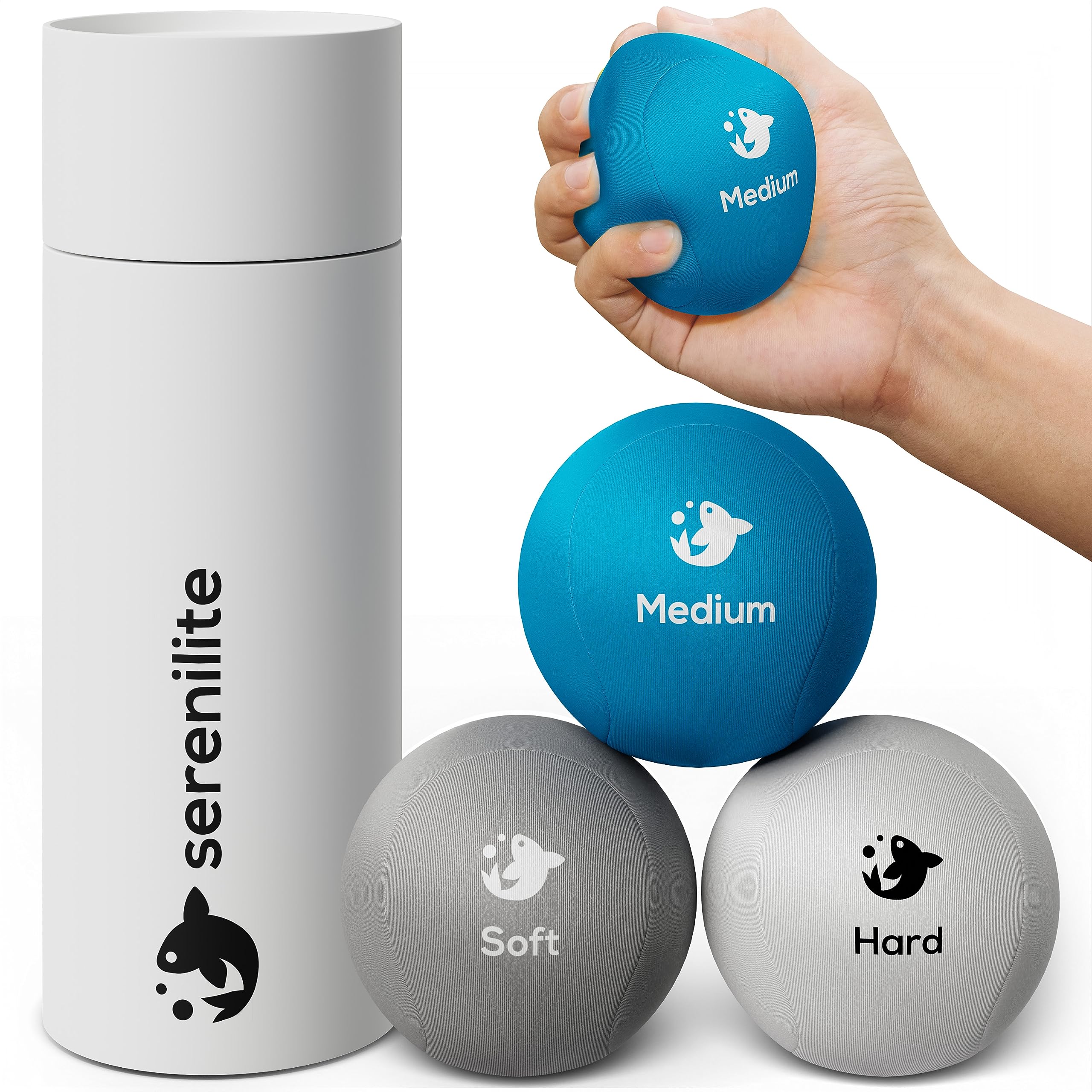Serenilite 3X Hand Therapy Exercise Stress Ball Bundle For Adults, Grip Strengthening, Tri-Density Squeeze Balls, Hand Grip Stre