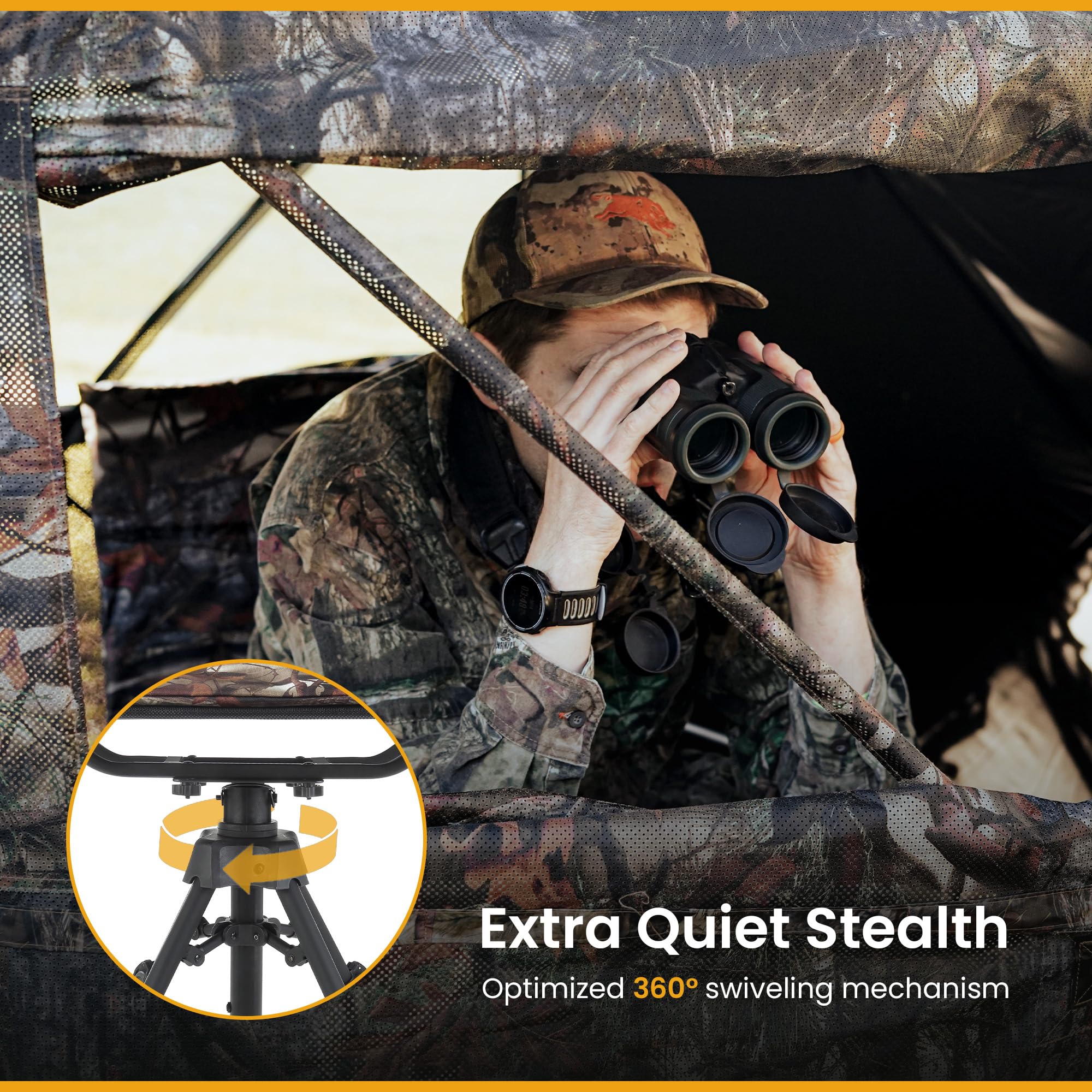Arrowhead Outdoor 2-Pack Folding 360 Hunting Swivel Blind Chair With Removable Camouflage Seat Pad, Armrest, No-Sink Feet, Shoul