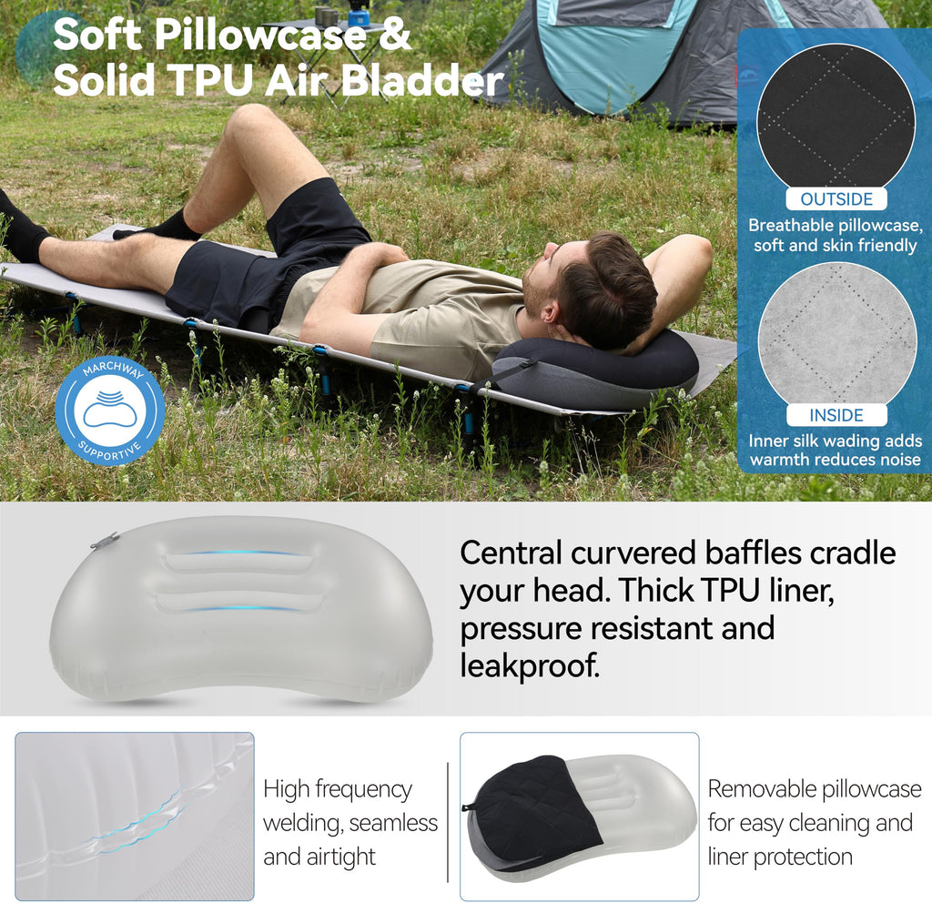 Marchway Ultralight Inflatable Camping Pillow With Soft Washable Cover, Compact Compressible Portable Travel Air Pillow For Outd