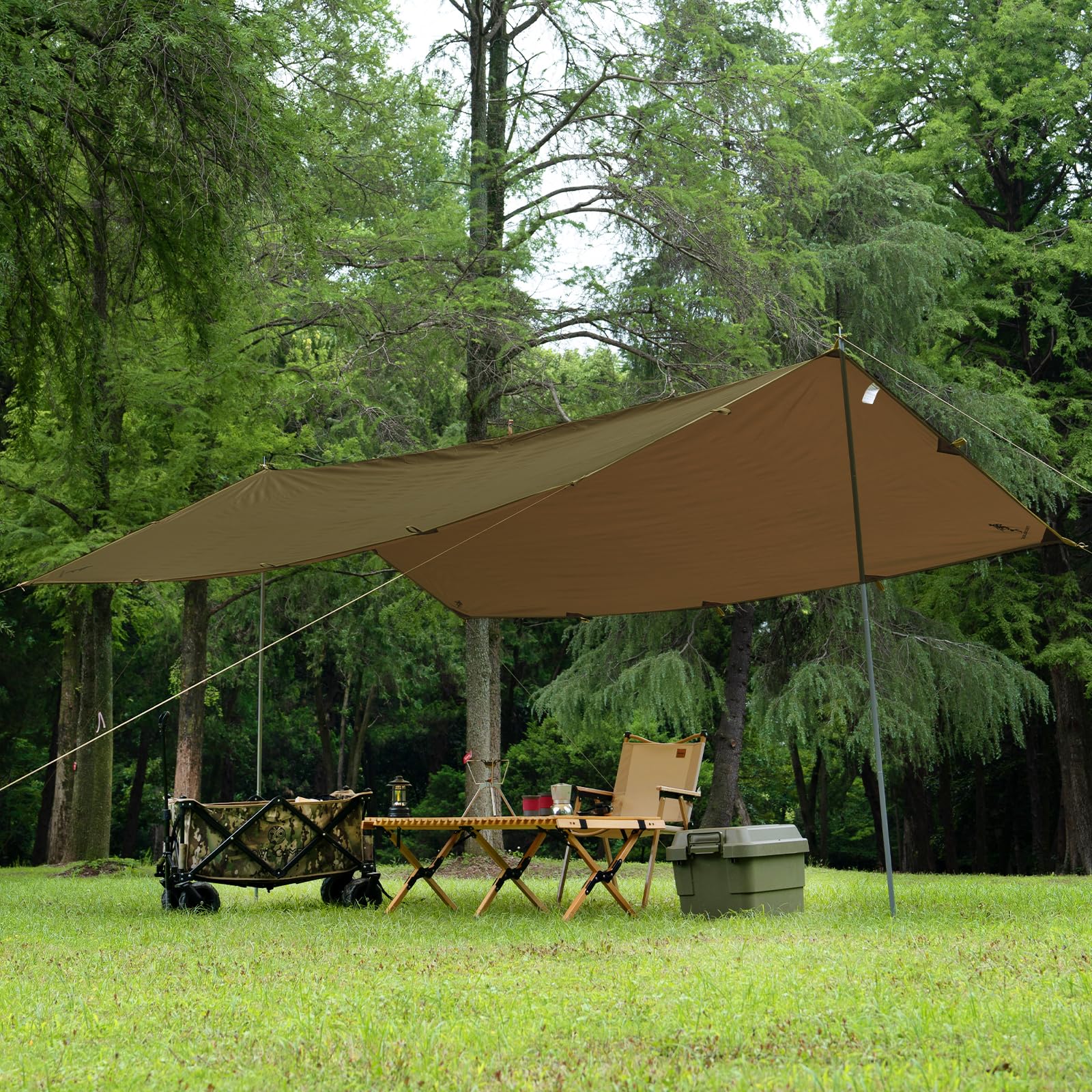 Free Soldier Camping Tarp Waterproof Portable Multifunctional Outdoor Traveling Awning Backpacking Shelter Rain Tarp (Olive-Gree