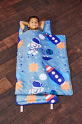 EVERYDAY KIDS Nap Mat w/Removable Pillow -Outer Space Adventures- Carry Handle with Straps Closure, Rollup Design, Soft Microfib