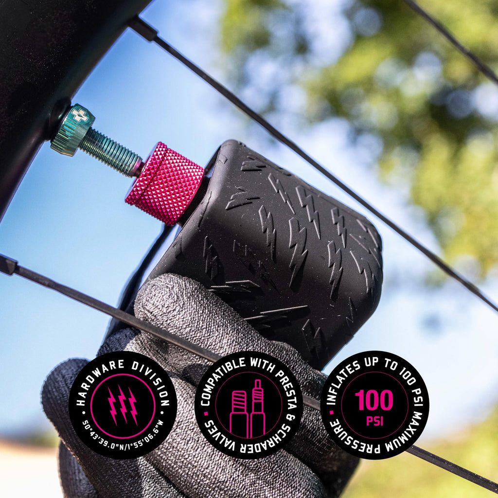 Muc-Off Airmach Electric Mini Inflator - Presta and Shrader Compatible Bike Pump - Rechargeable Electric Bike Pump for Road, Gra