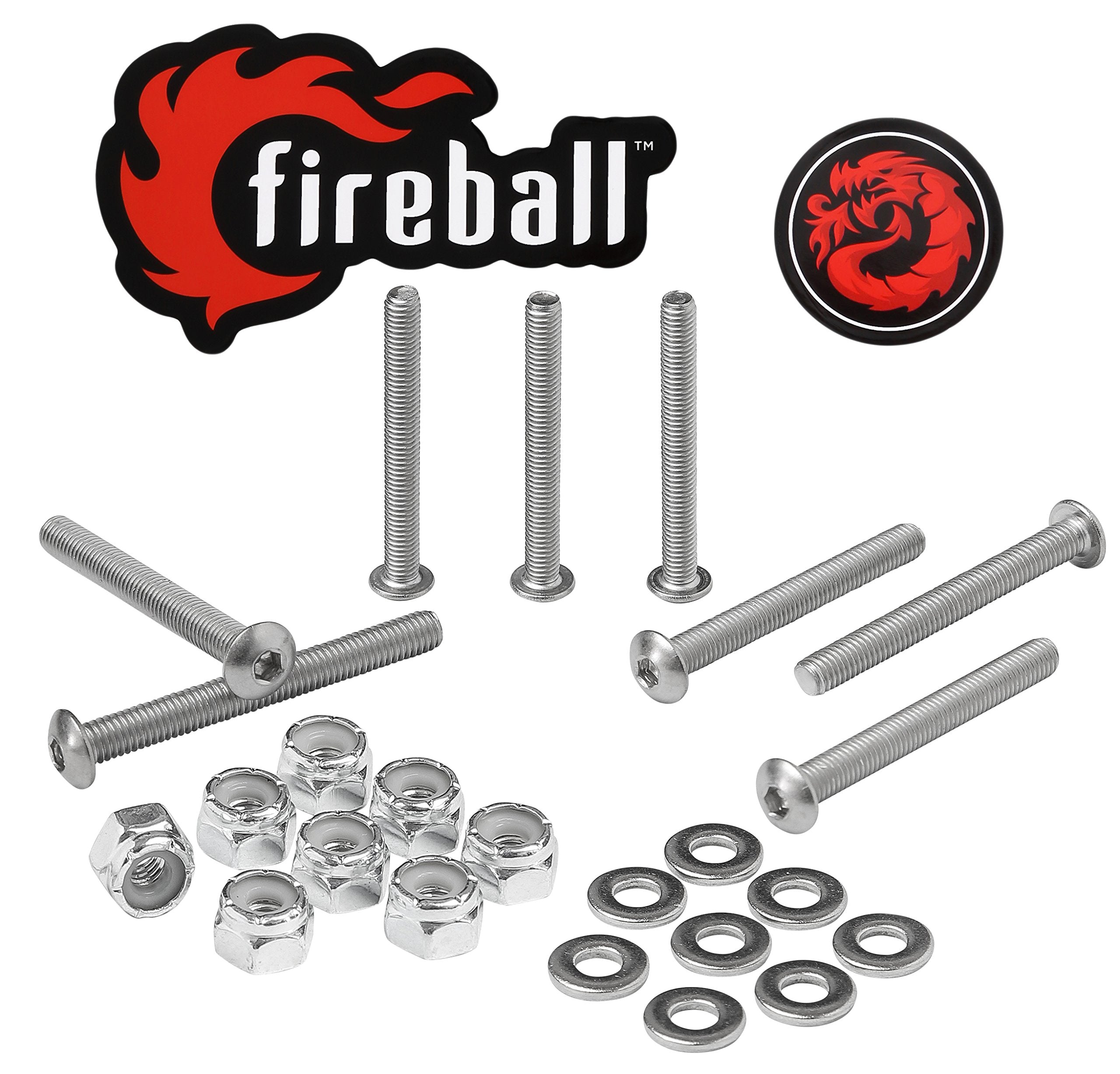 Fireball Dragon Stainless Steel Skateboard Hardware Set (Button Allen, 1.75)