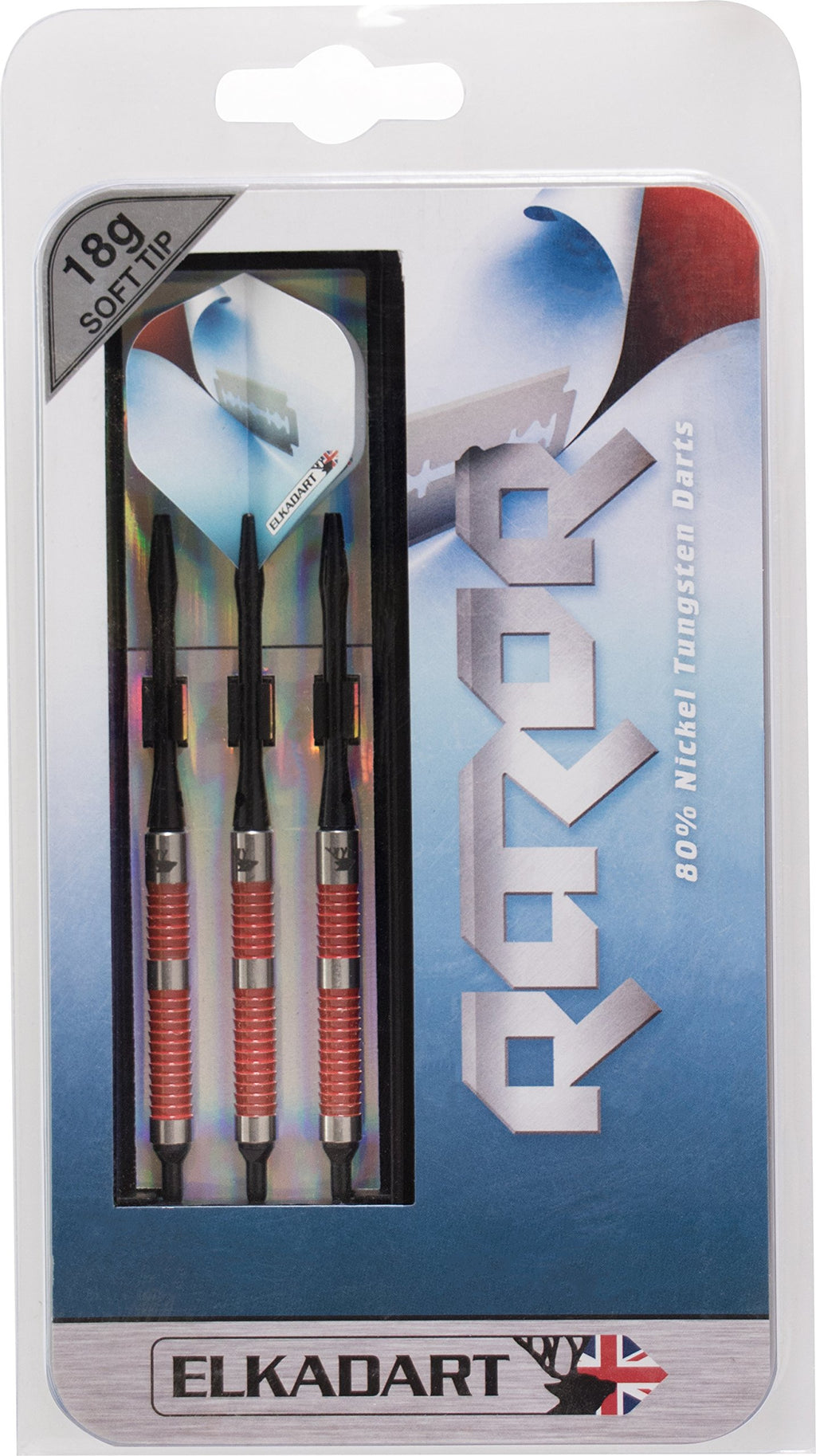Elkadart Razor 80% Tungsten Soft Tip Darts With Storage/Travel Case, Ringed, 18 Grams , Red