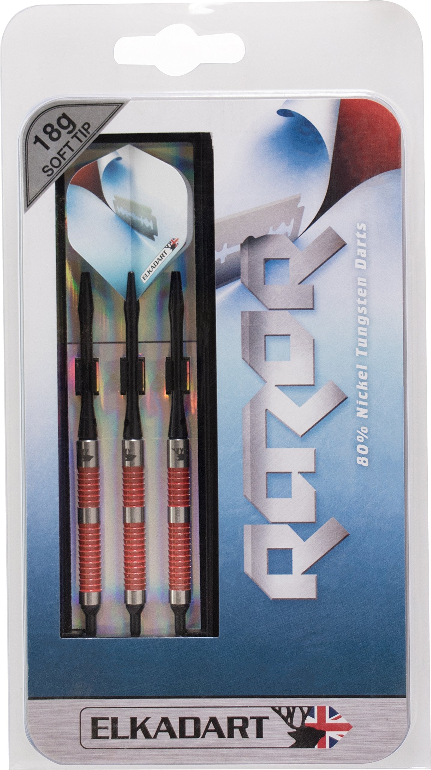 Elkadart Razor 80% Tungsten Soft Tip Darts With Storage/Travel Case, Ringed, 18 Grams , Red