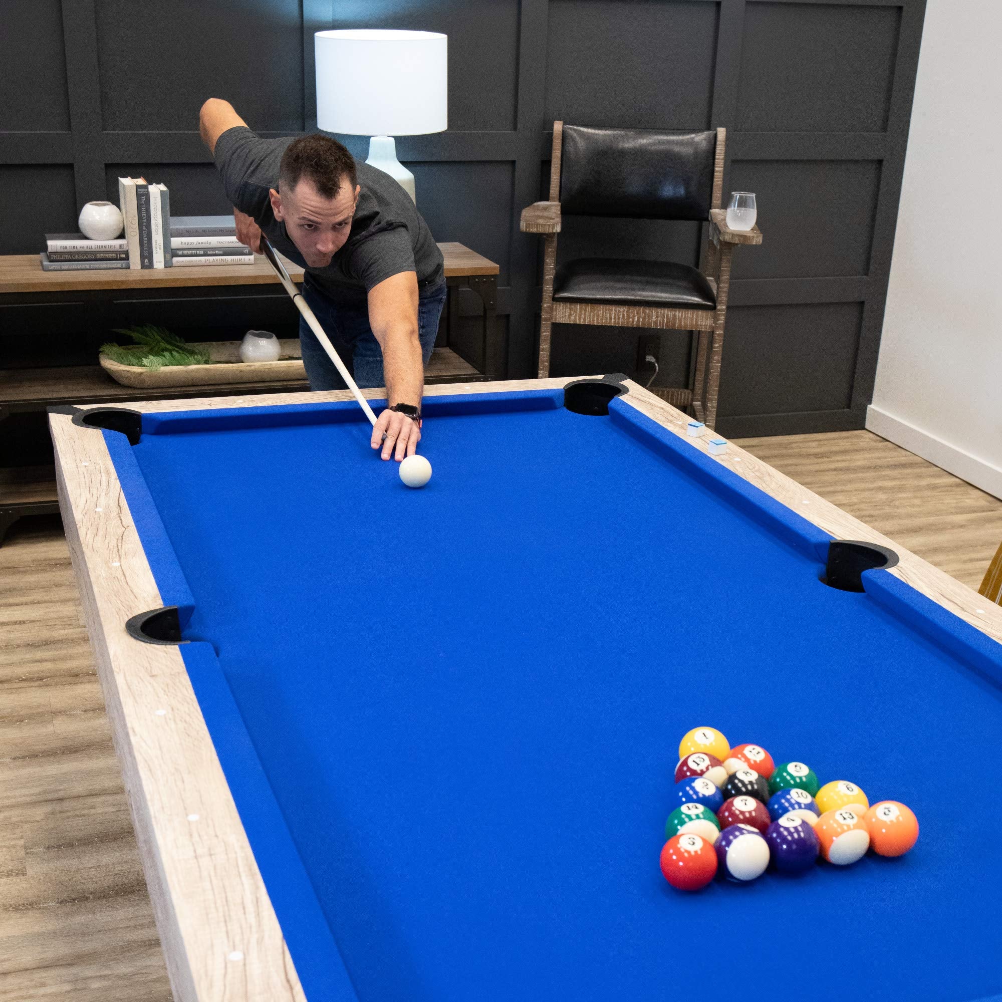 American Legend Kirkwood 84       Billiard Table With Rustic Blond Finish, K-Shaped Legs And Royal Blue Cloth