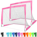GoSports Team Tone 4 ft x 3 ft Portable Soccer Goals for Kids - Set of 2 Pop Up Nets for Backyard - Pink