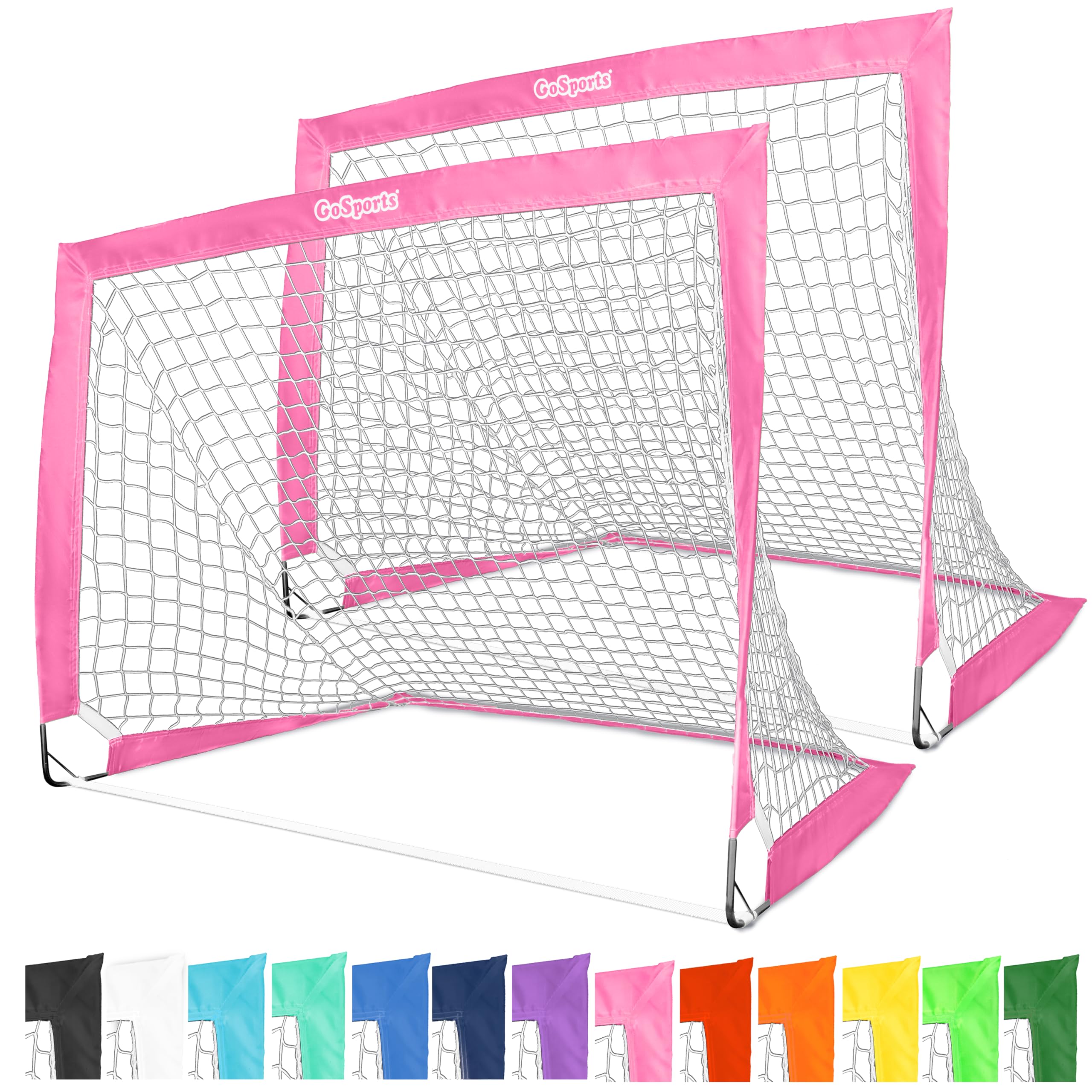 GoSports Team Tone 4 ft x 3 ft Portable Soccer Goals for Kids - Set of 2 Pop Up Nets for Backyard - Pink